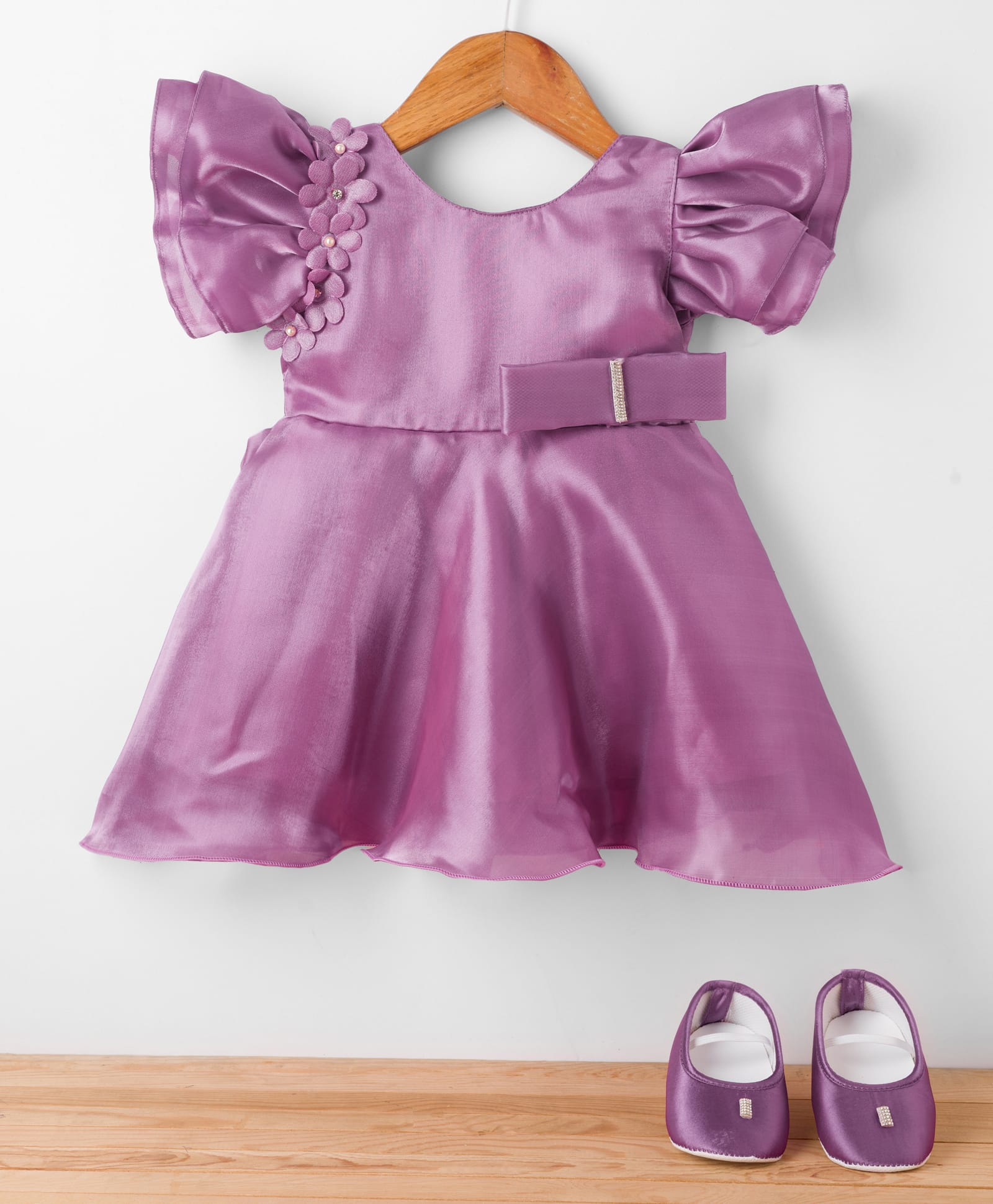 Bluebell Woven Frill Sleeves Solid Color Party Dress with Booties - Lavender-image-23