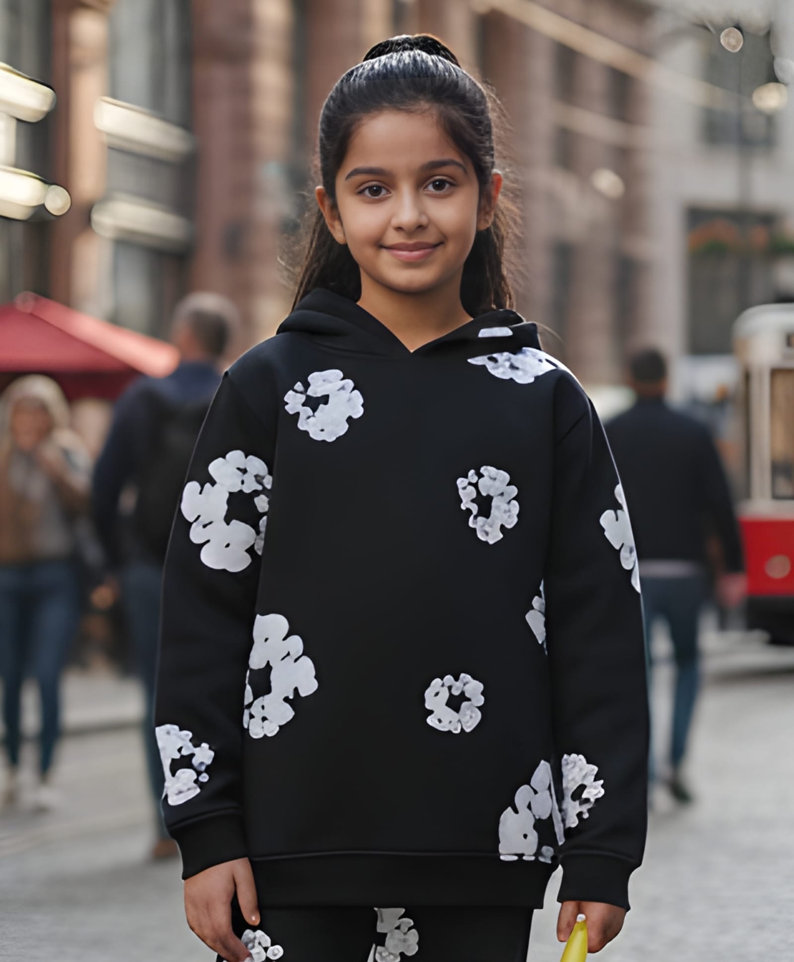 Anthrilo Fleece Knit Full Sleeves Floral Printed Light Winter Hoodie - Black-image-44