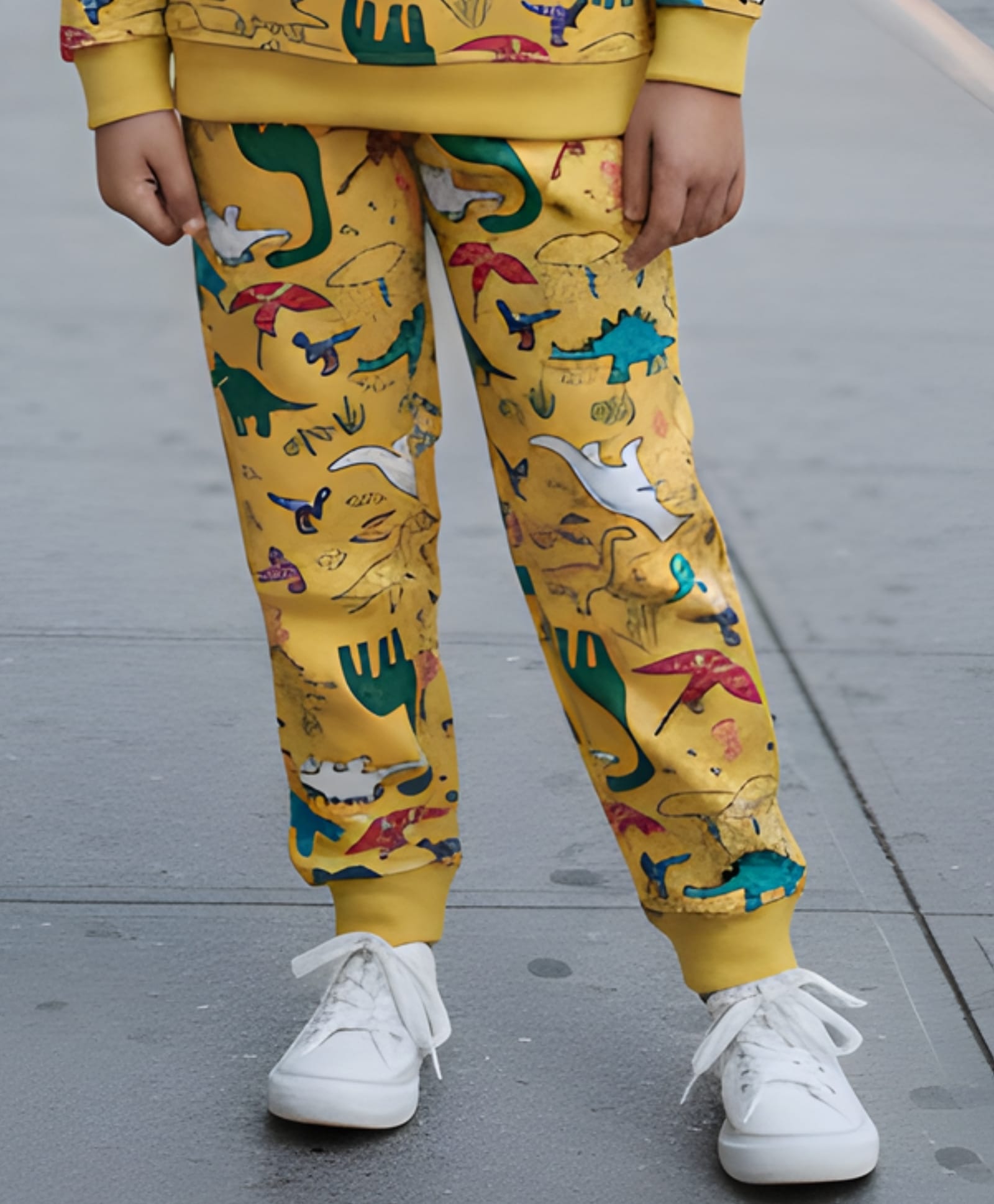 Anthrilo Fleece Knit Dinosaurs Printed Joggers - Yellow