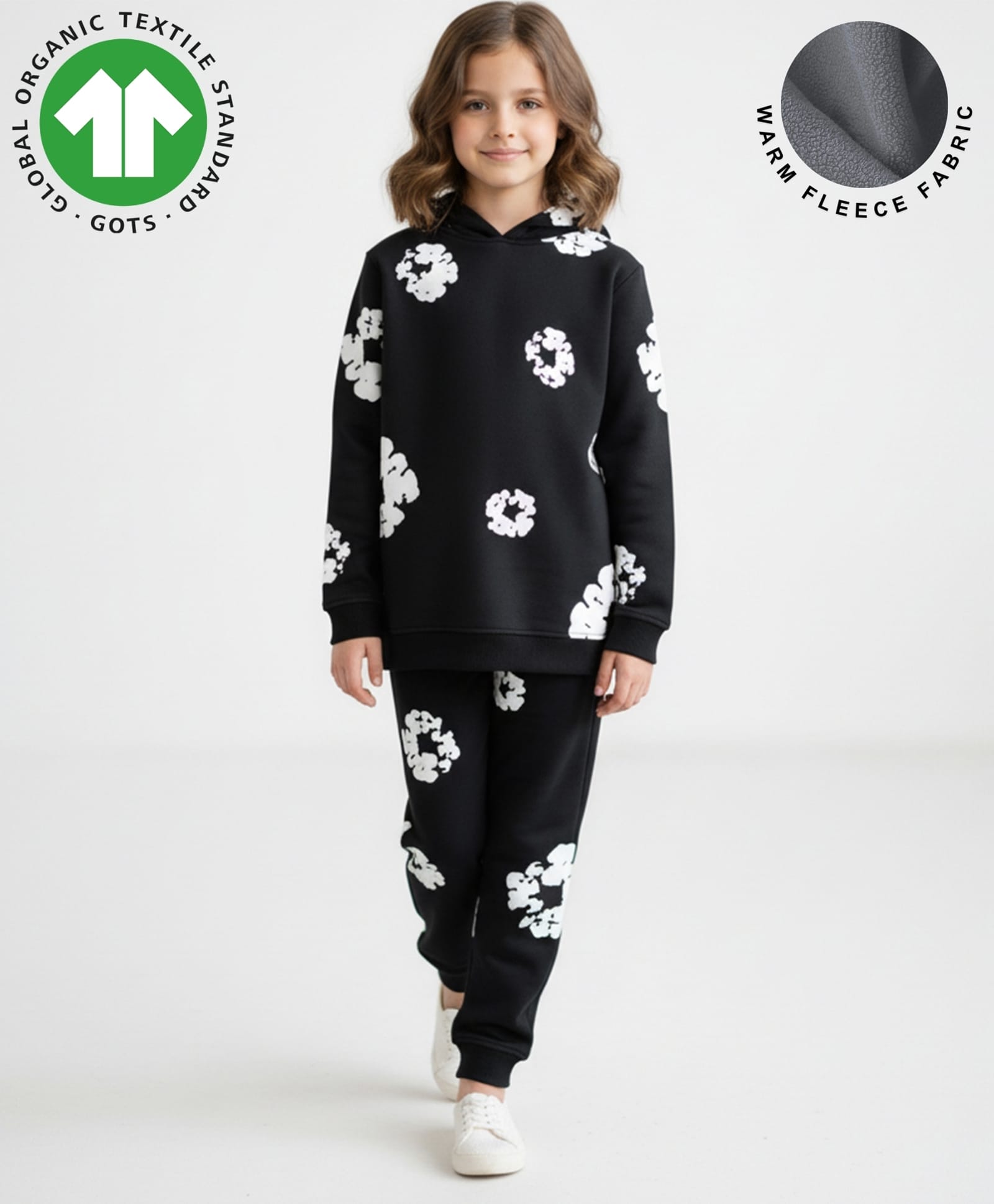 Anthrilo Fleece Knit Full Sleeves Abstract Printed Coordinating Winter Hoodie & Joggers Set - Black-picture-24