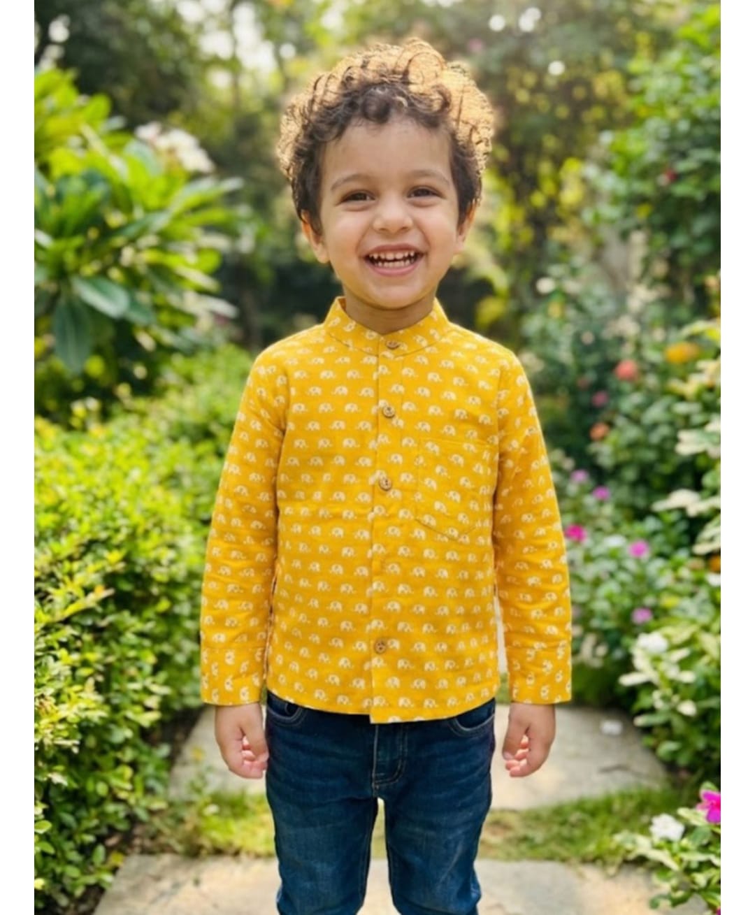 Tittertots Cotton Woven Full Sleeves Elephant Printed Shirt - Yellow-image-41