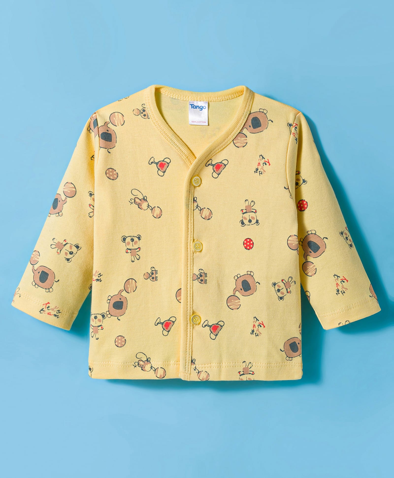 Tango Interlock Knit Full Sleeves Jhabla With Animal Print - Yellow-picture-23