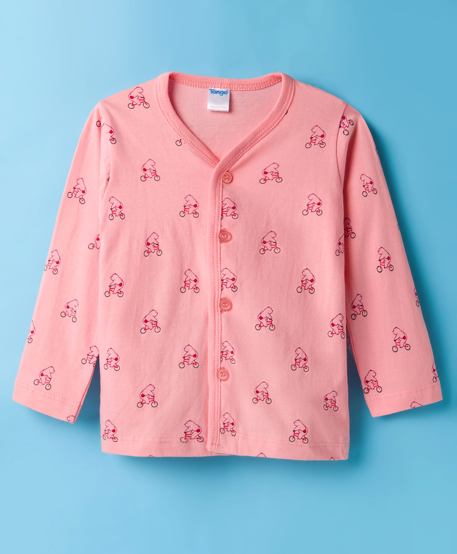 Tango Single Jersey Knit Full Sleeves Jhabla with Bear Print - Coral-image-35
