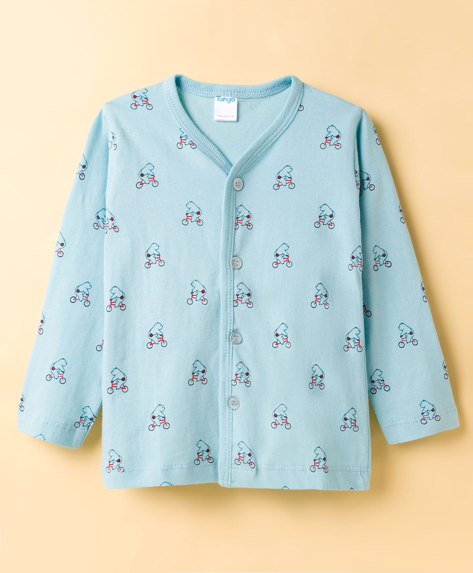 Tango Single Jersey Knit Full Sleeves Jhabla with Bear Print - Aqua Blue-image-24