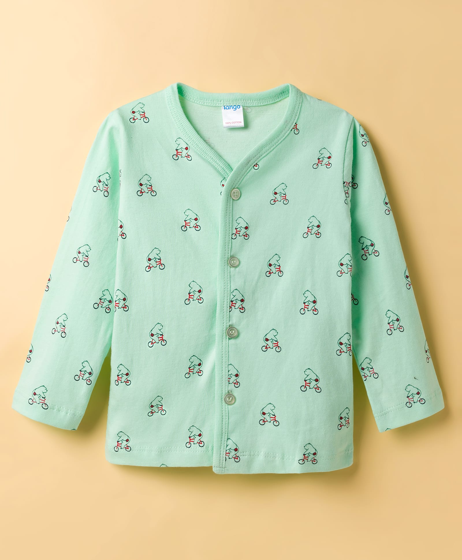 Tango Single Jersey Knit Full Sleeves Jhabla with Bear Print - Light Green-image-44