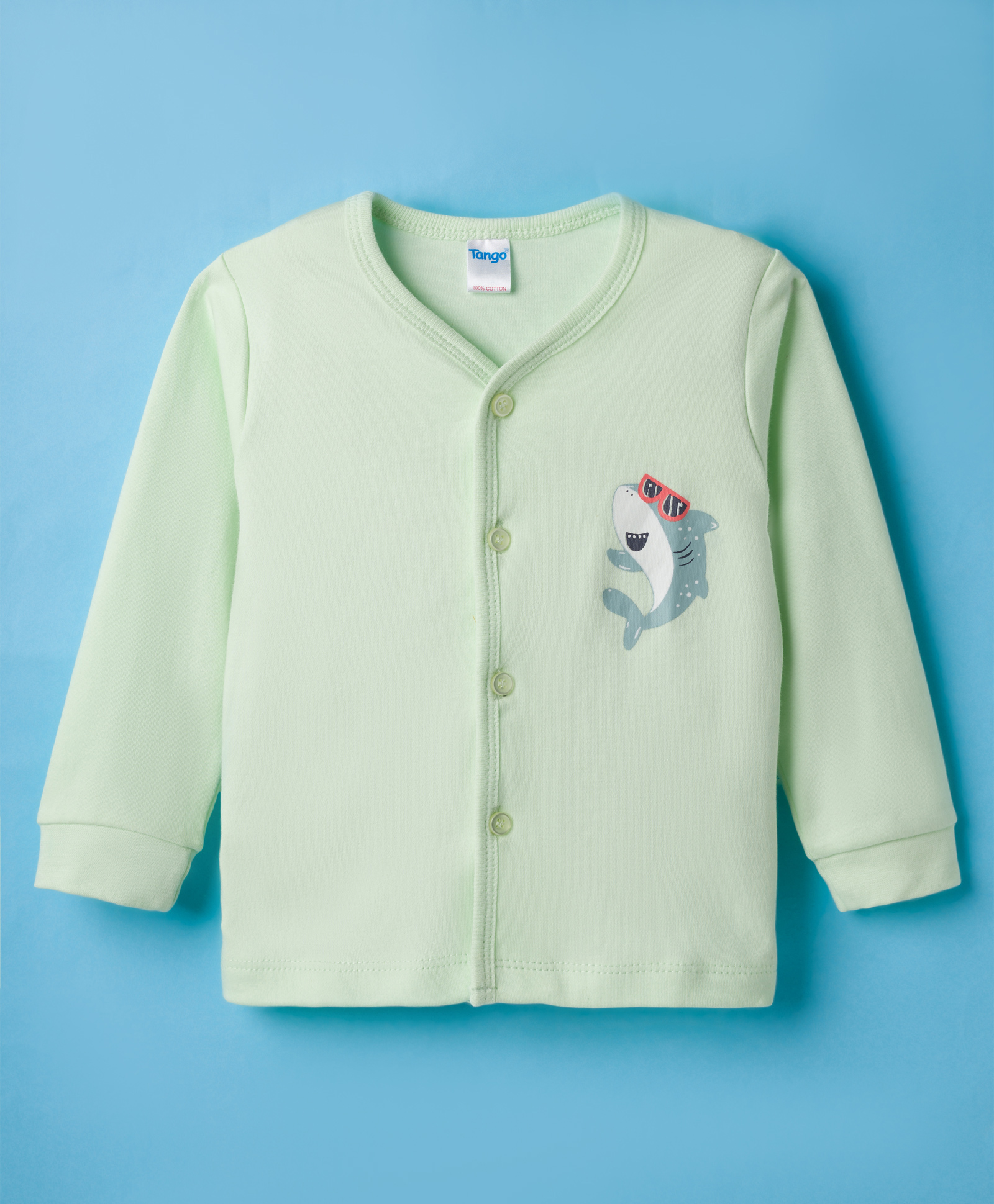 Tango Interlock Knit Full Sleeves Jhabla with Fish Print - Light Green-image-31