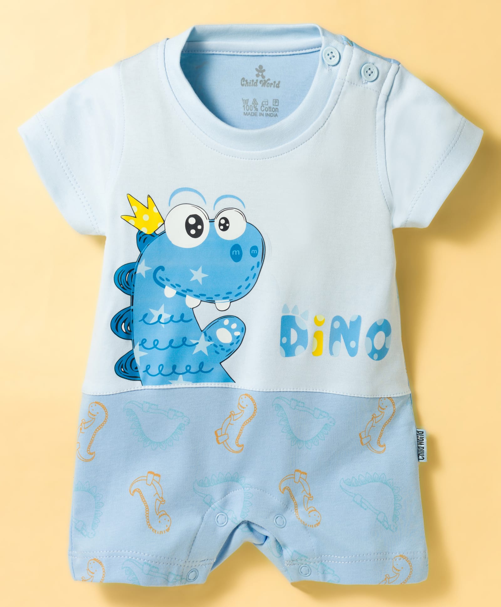 Child World Interlock Knit Half Sleeves Romper with Dino Print - Sky Blue-picture-15