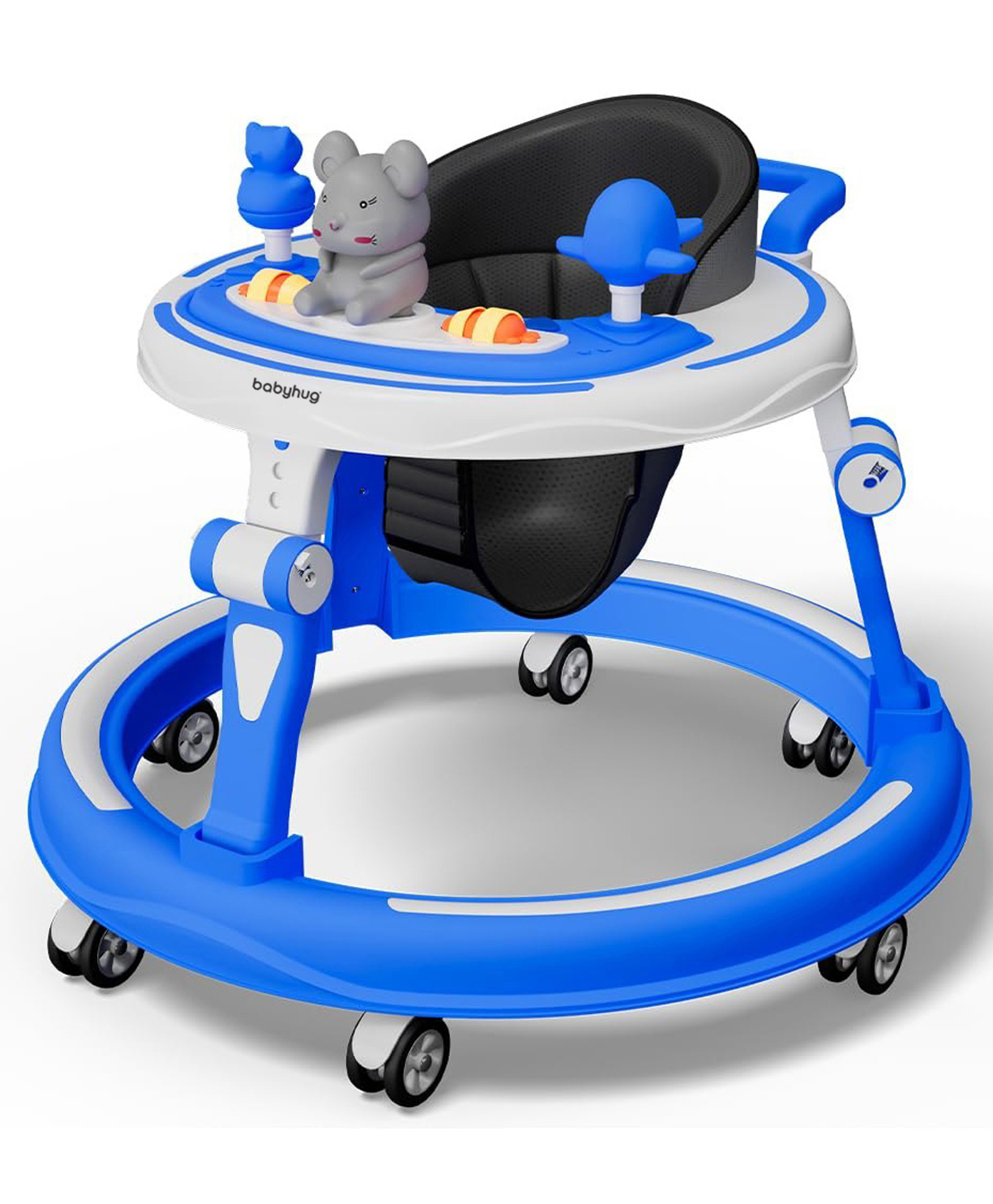 Babyhug 360° Joy Baby Walker with Convertible Feeding & Musical Toy Tray - Blue| Adjustable Height| Compact Fold| Activity cum Push Walker| Smooth Swivel Wheels| Padded Cushion Seat-image-42