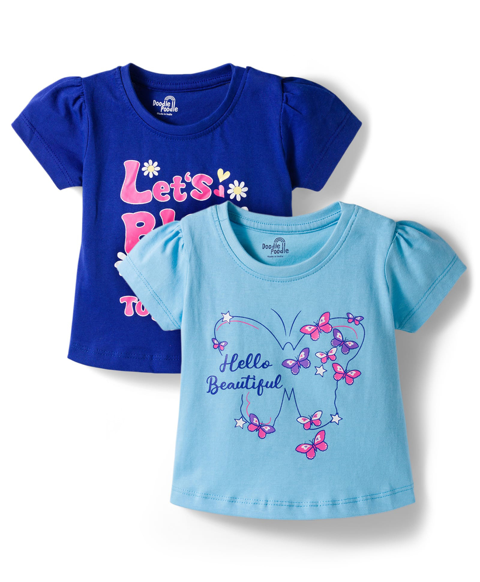 Doodle Poodle 100% Cotton Single Jersey Knit Half Sleeves Top With Polka Dot Print Pack Of 2 - Blue & Pink-picture-34