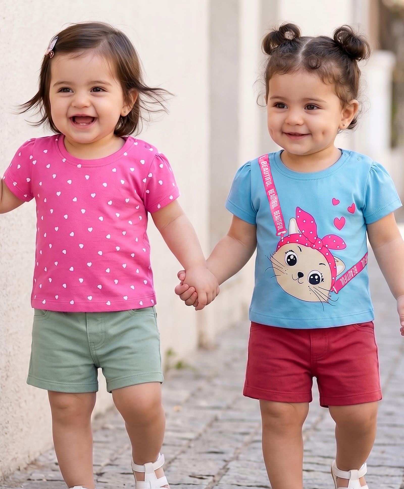 Doodle Poodle 100% Cotton Single Jersey Knit Half Sleeves Top With Butterfly Print Pack Of 2 - Blue & Light Blue-picture-27