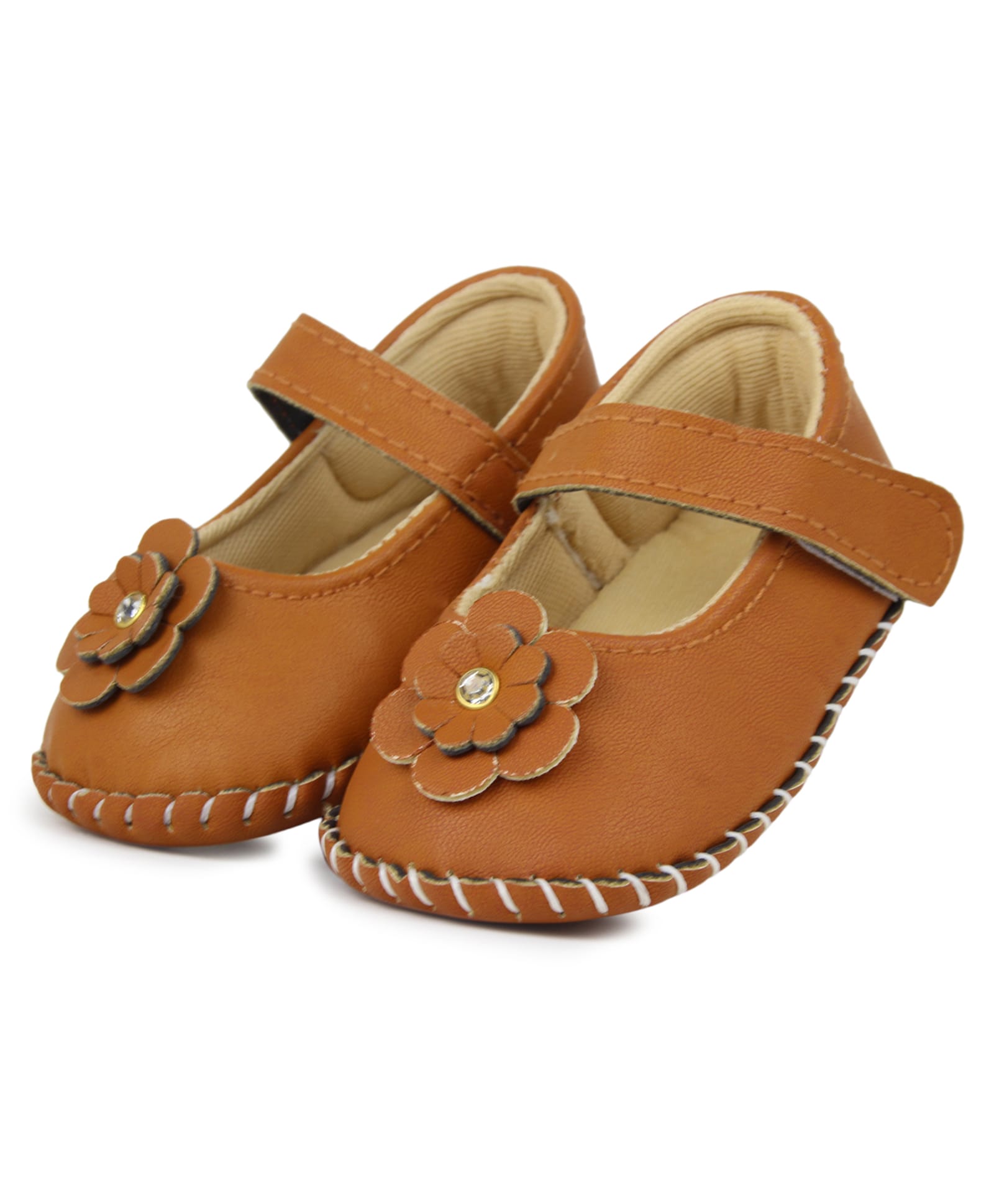 Neska Moda Stone Embellished Floral Applique Detailed Velcro Closure Booties - Brown-image-29