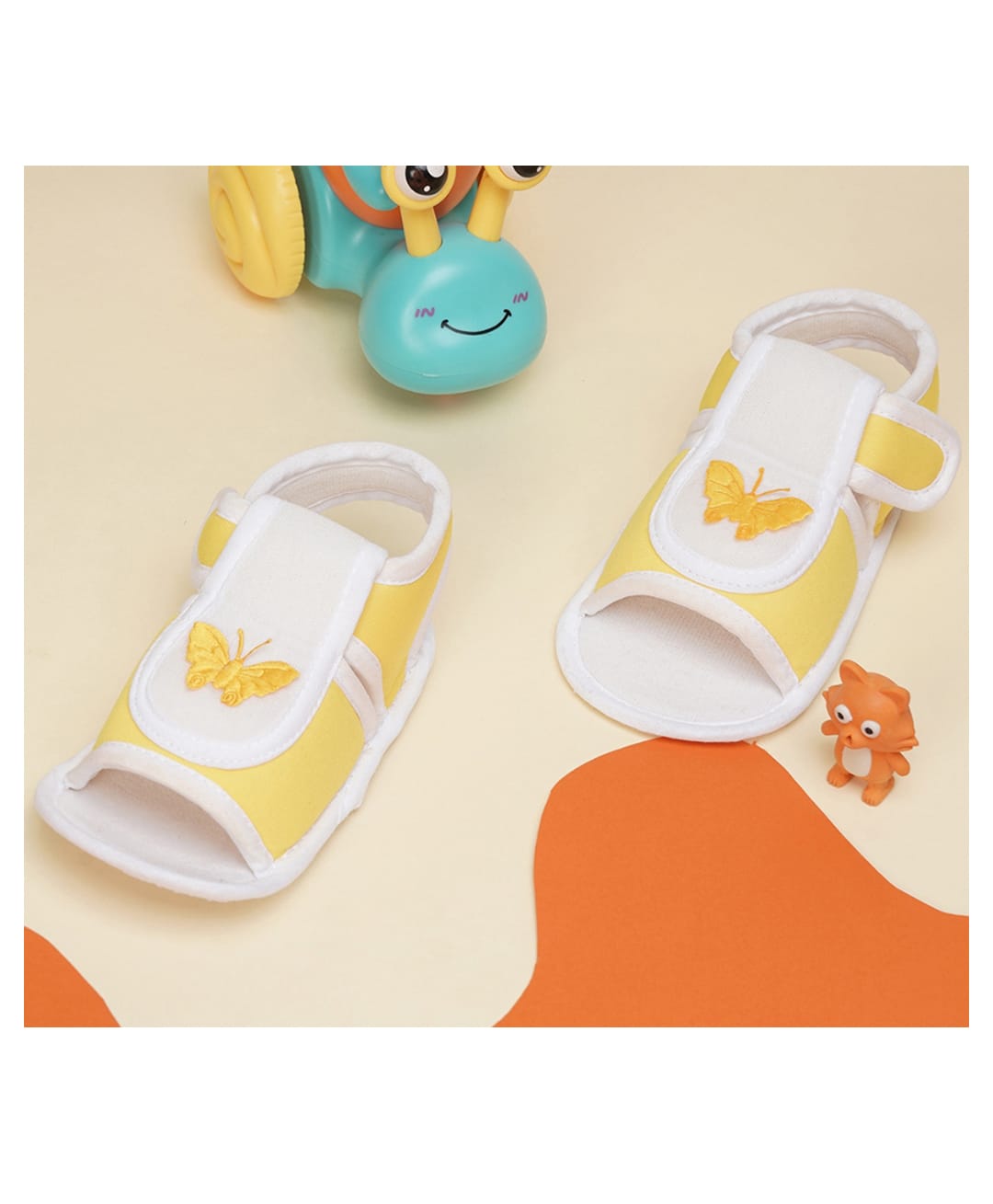 Neska Moda Butterfly Embroidered Velcro Closure Sandals - Yellow-image-37