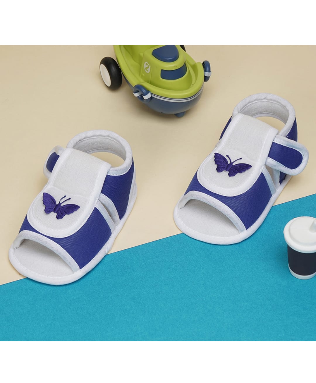 Neska Moda Butterfly Embroidered Velcro Closure Sandals - Blue-image-14