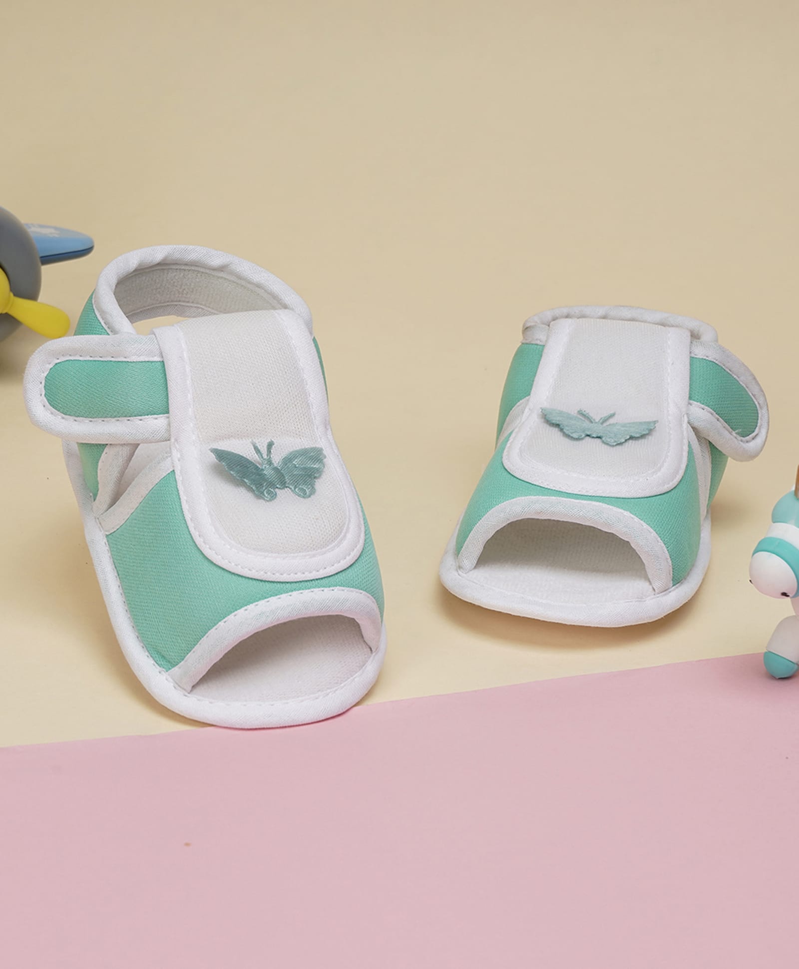 Neska Moda Butterfly Embroidered Velcro Closure Sandals - Mint-image-20