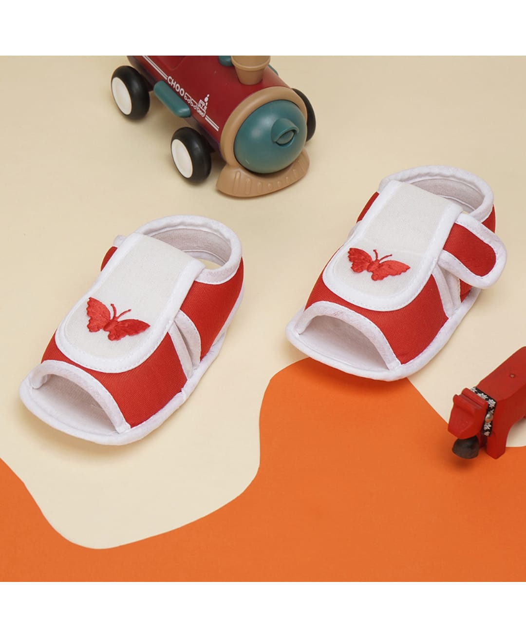 Neska Moda Butterfly Embroidered Velcro Closure Sandals - Red-image-39