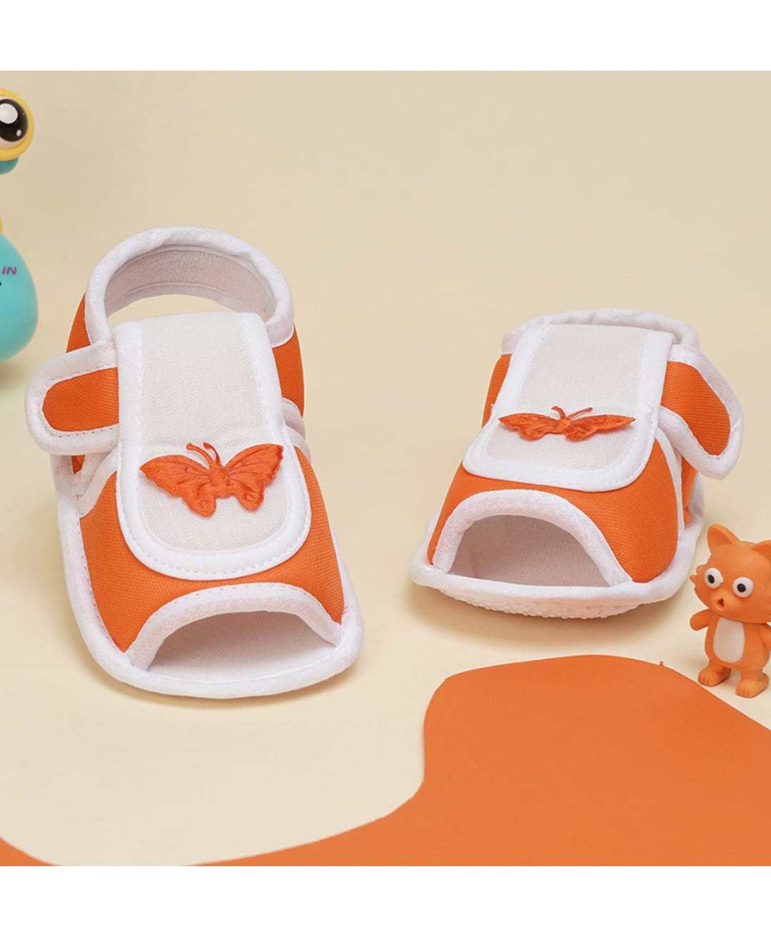 Neska Moda Butterfly Embroidered Velcro Closure Sandals - Orange-image-38