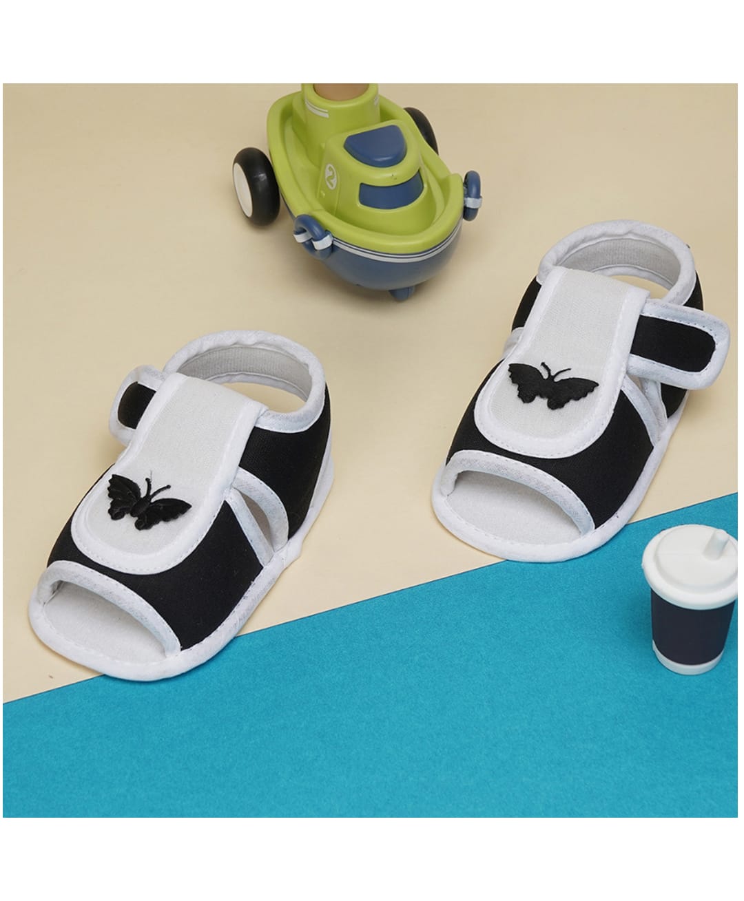 Neska Moda Butterfly Embroidered Velcro Closure Sandals - Black-picture-26