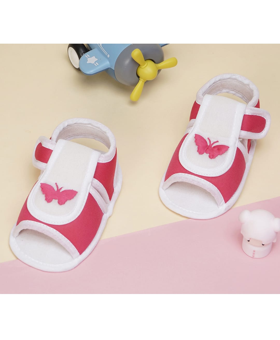 Neska Moda Butterfly Embroidered Velcro Closure Sandals - Rani Pink-image-25