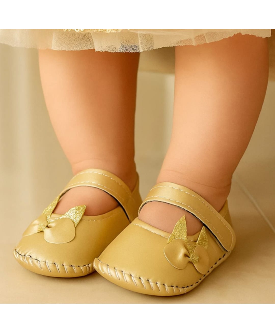 Neska Moda Bow Applique Detailed Velcro Closure Booties - Gold-picture-6