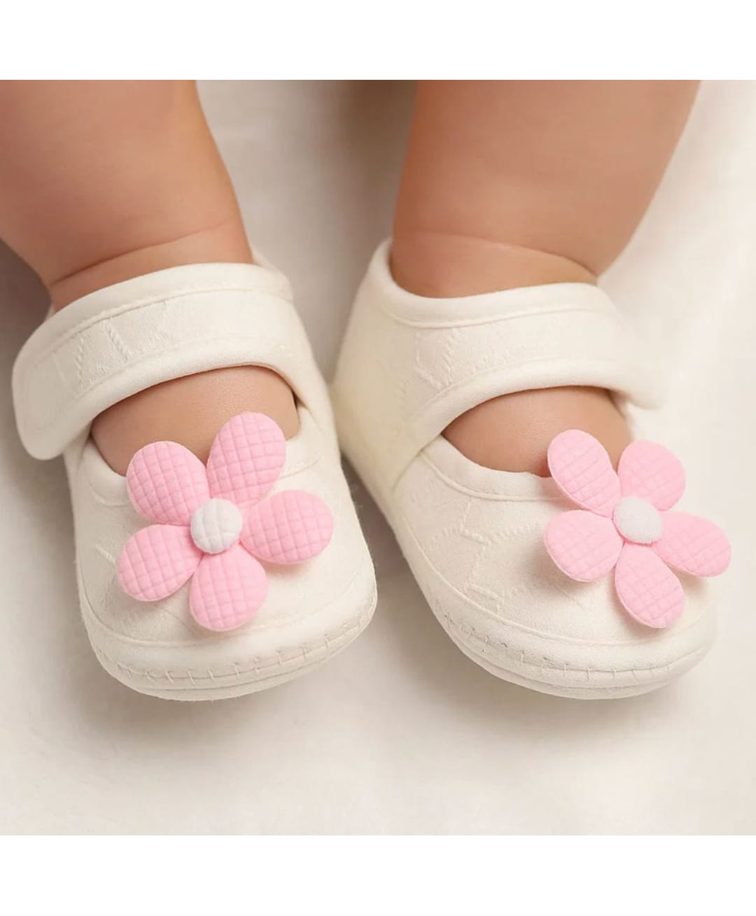 Neska Moda Floral Applique Detailed Velcro Closure Booties - White & Pink-picture-28