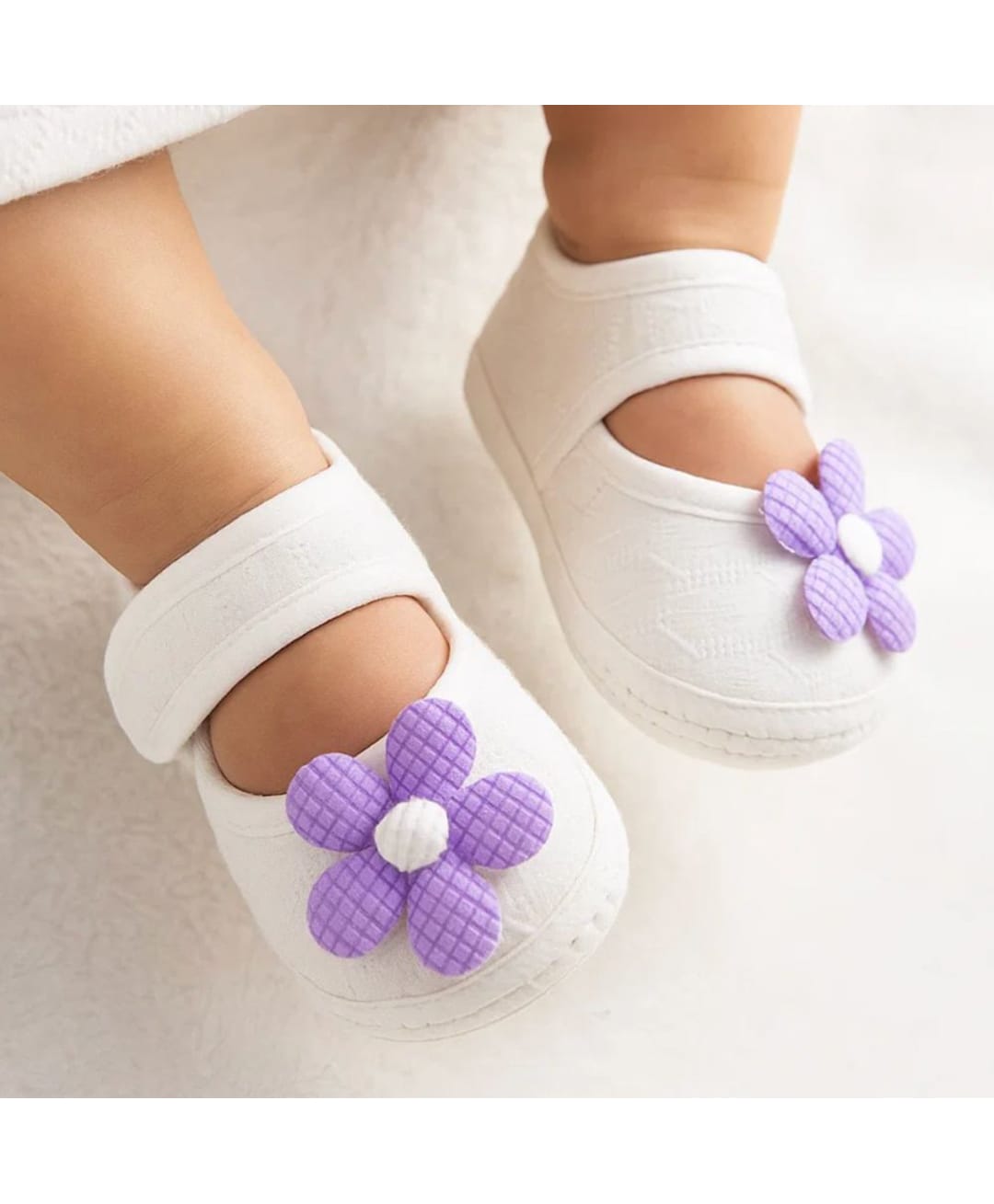 Neska Moda Floral Applique Detailed Velcro Closure Booties - White & Purple-picture-28