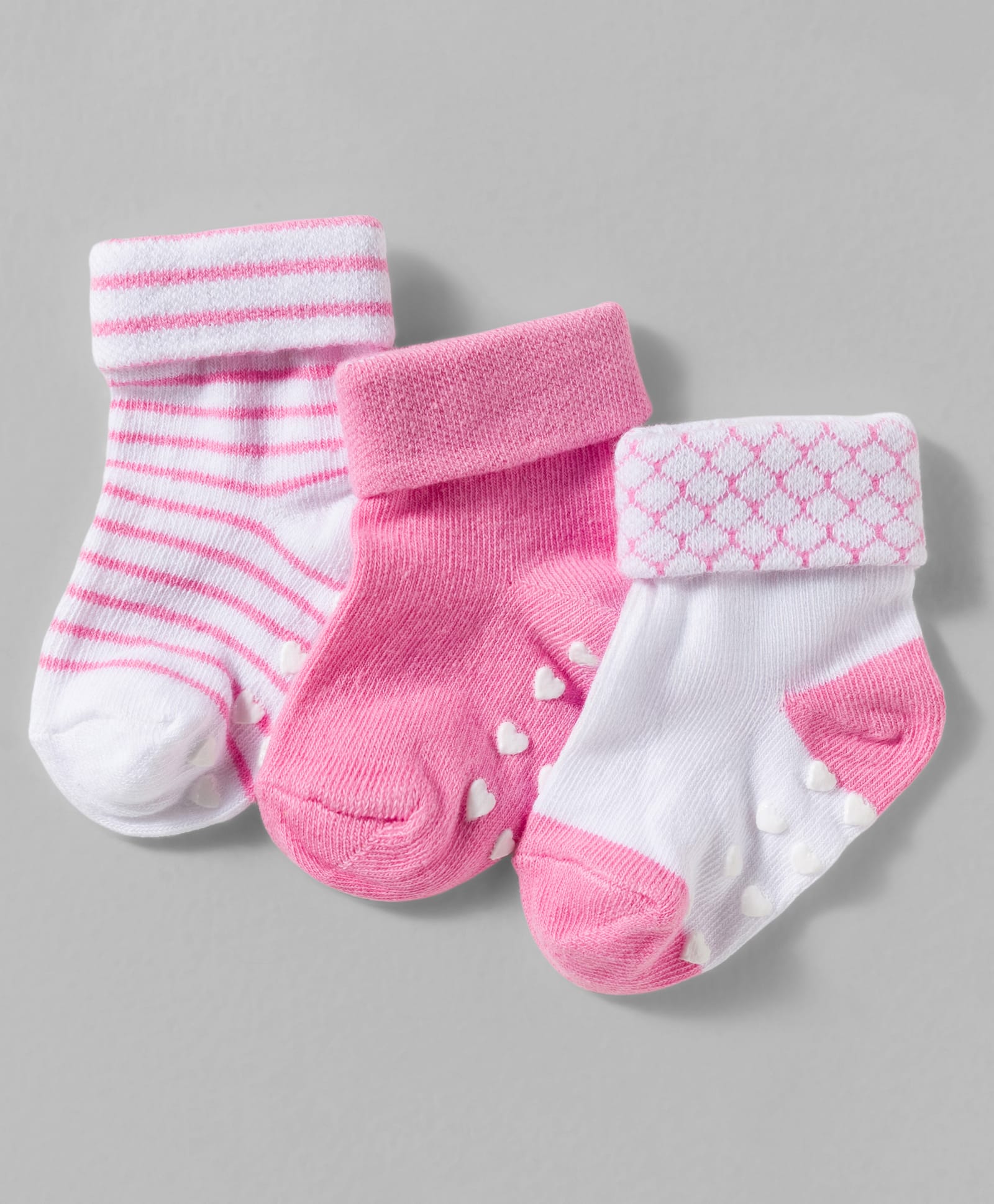Cute Walk by Babyhug Non Terry Knit Ankle Length Anit Skid Anti Bacterial Socks With Stripes Pack Of 3 - Pink & White-picture-19