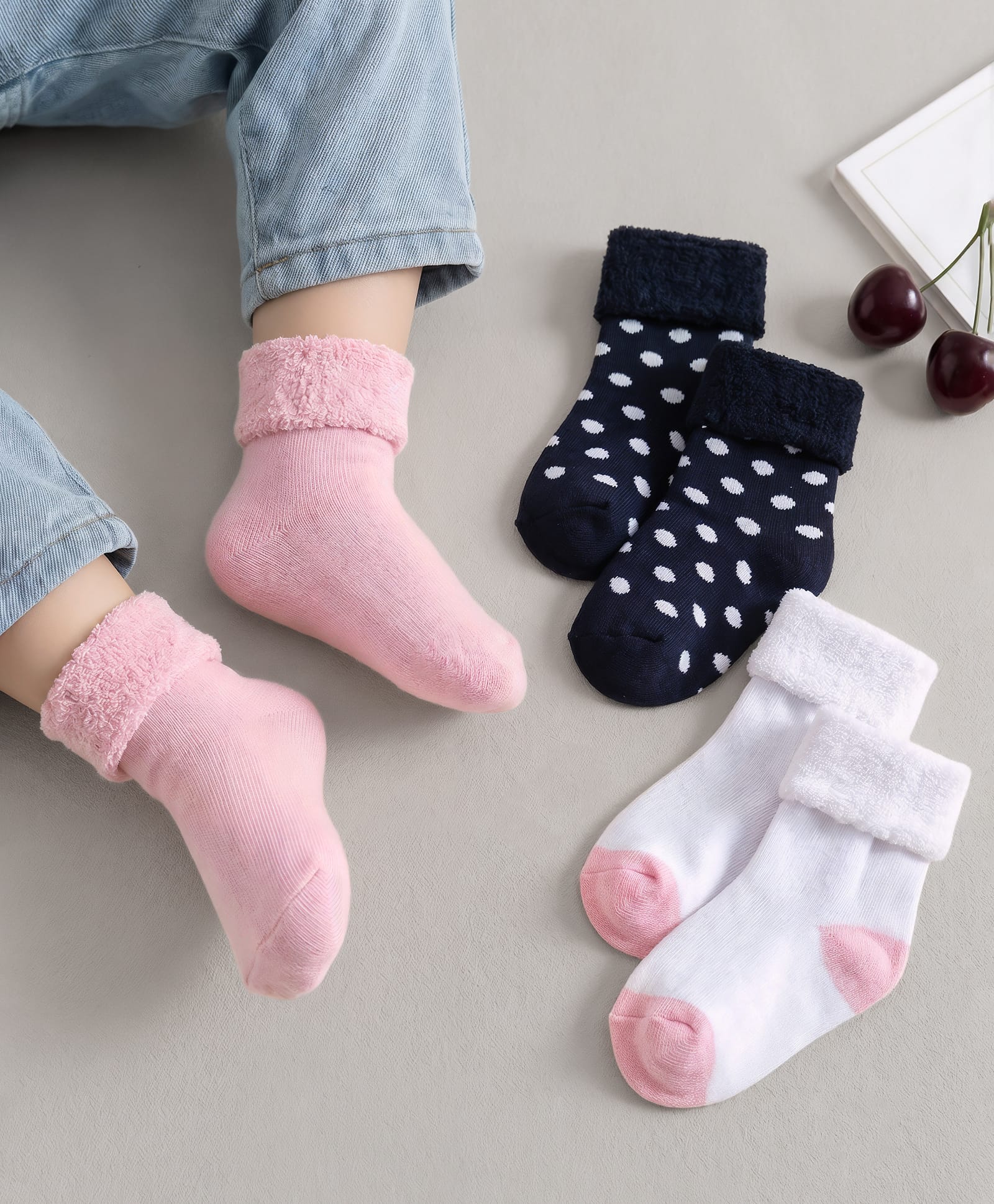 Cute Walk by Babyhug Non Terry Knit Ankle Length Anti Bacterial Socks With Polka Dot Design Pack Of 3 - Pink White & Black-image-14