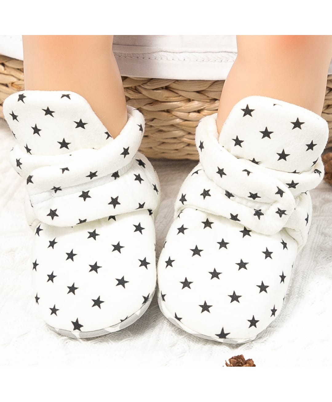 Neska Moda Stars Printed Velcro Closure Booties - White-image-24