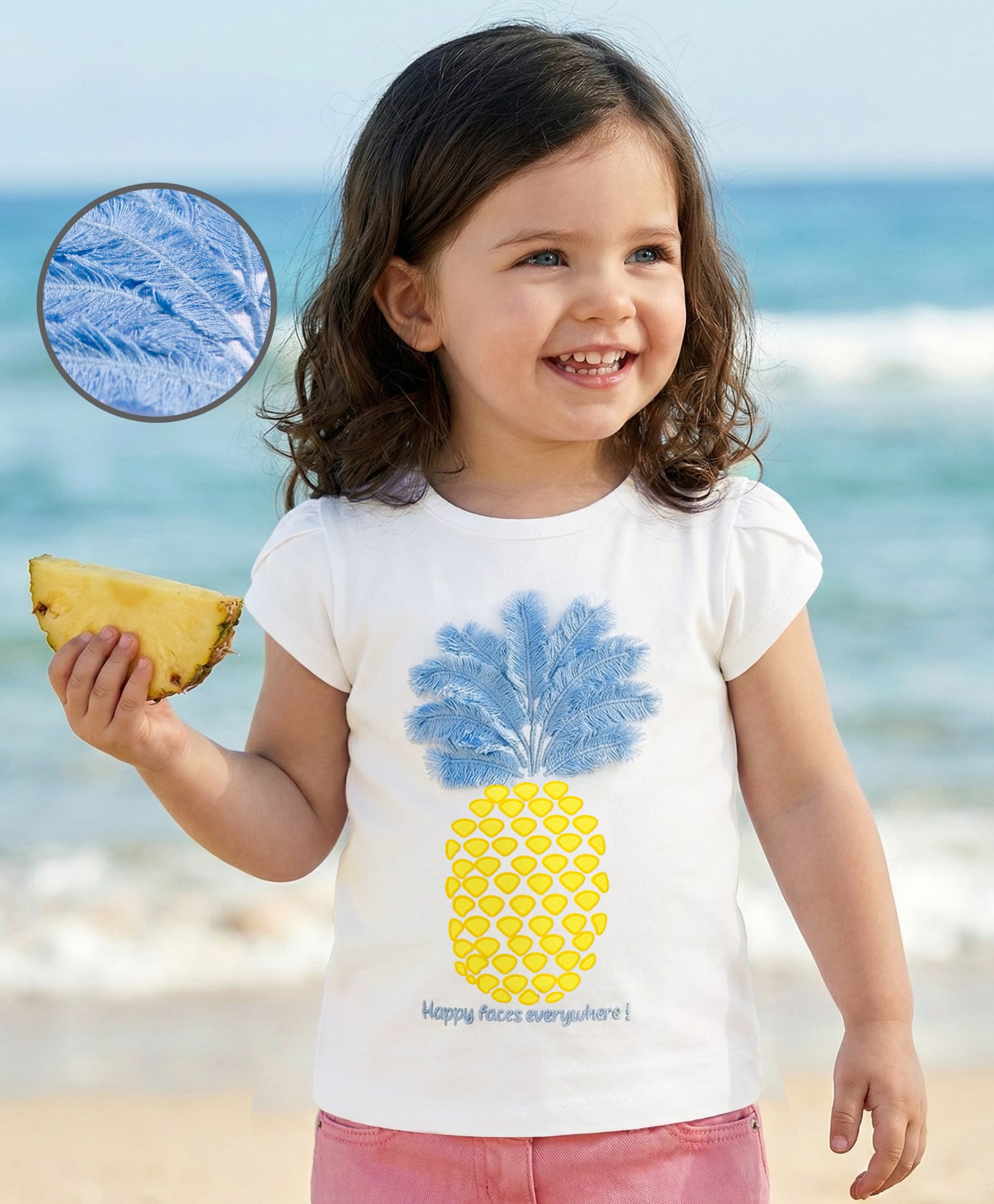 Babyoye 100% Cotton Knit Half Sleeves T-Shirt with Pineapple Embroidery - White-image-21