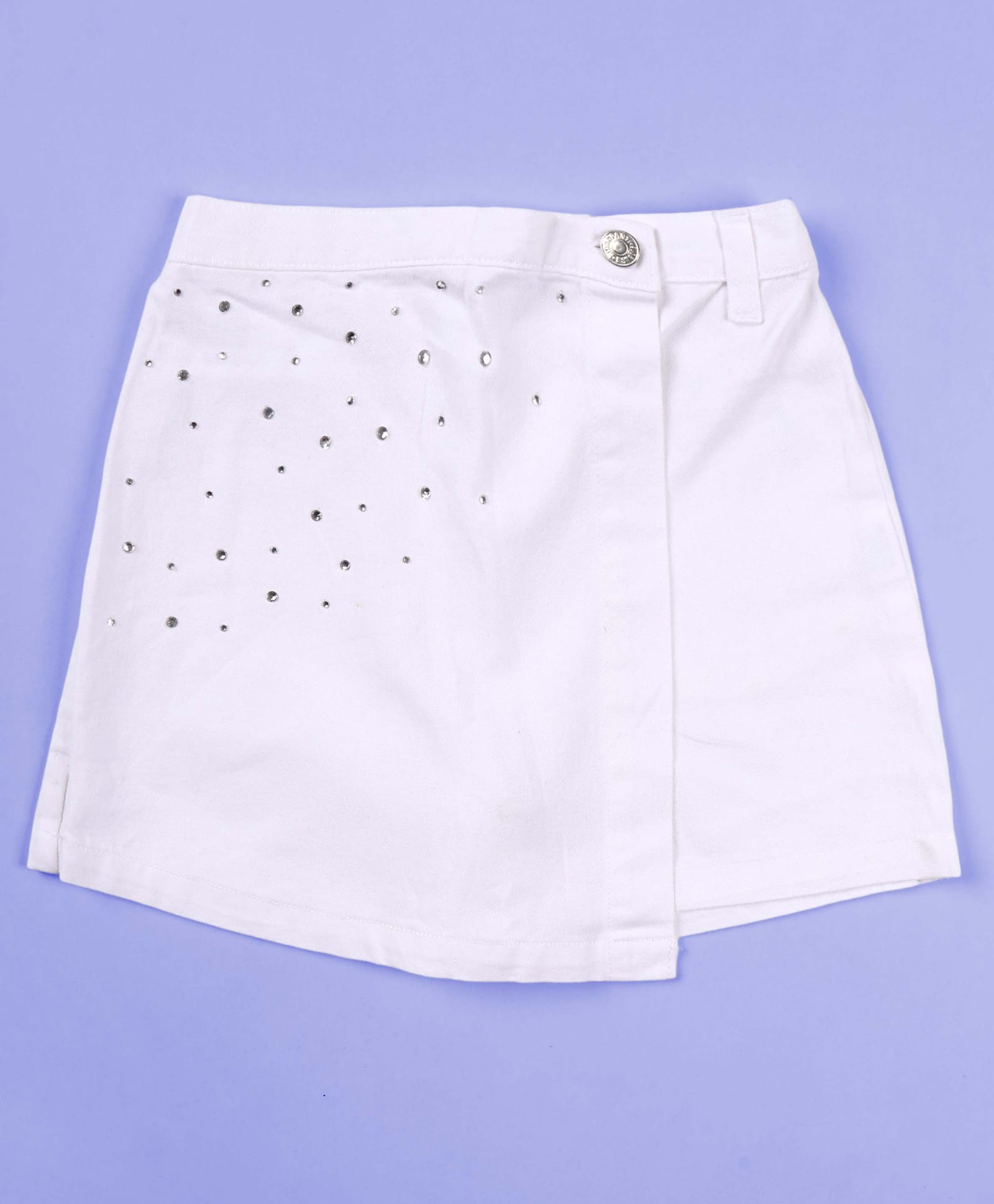 Kiddopanti Cotton Knit Stones Embellished Skort - White-picture-13