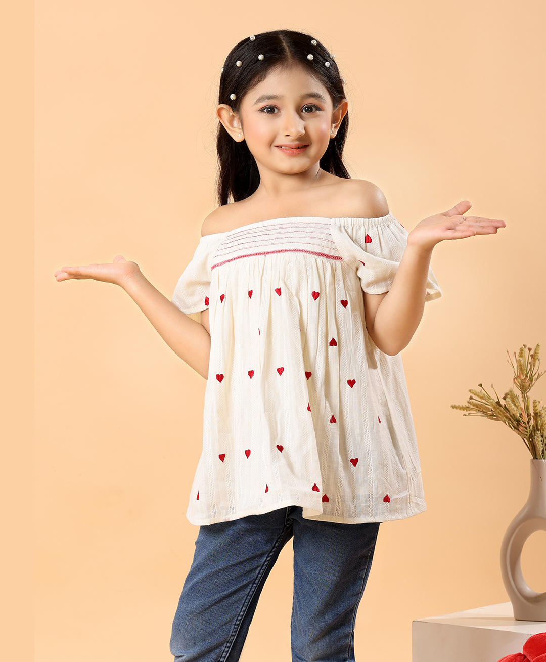 MASTARANG Cotton Woven Off Shoulder Hearts Top - Off White-image-6