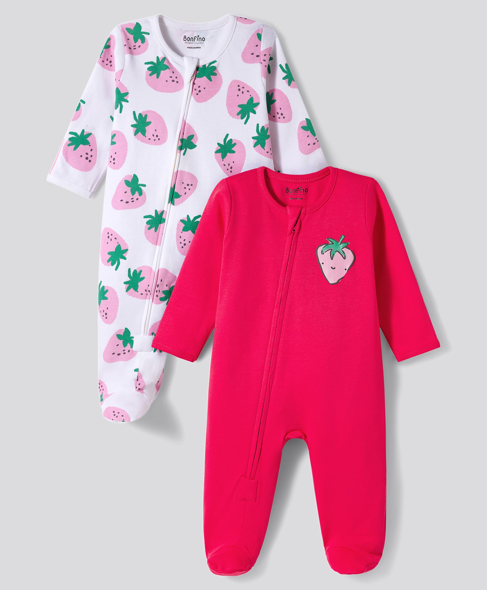 Bonfino 100% Cotton Knit Full Sleeves Sleep Suits with Strawberry Print Pack of 2 - Multicolor-image-29