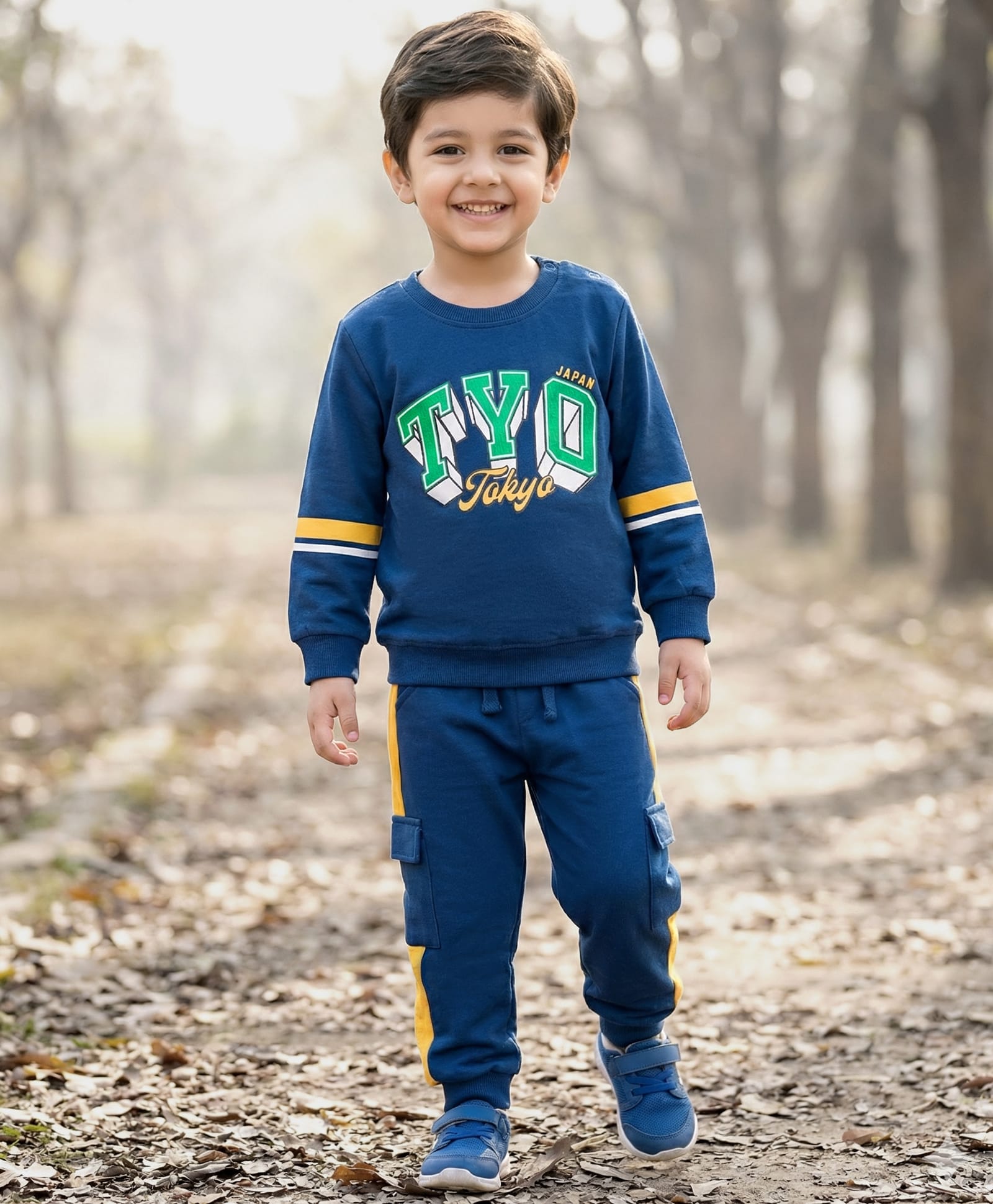 Babyhug Terry Knit Full Sleeves T-Shirt & Trouser Set With Tokyo Print - Blue-picture-19