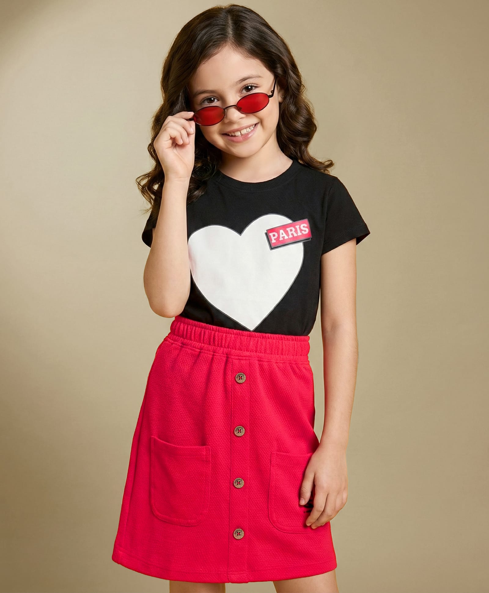 OLLINGTON ST. Cotton Half Sleeves Top & Knit Skirt Set - Black & Red-image-14