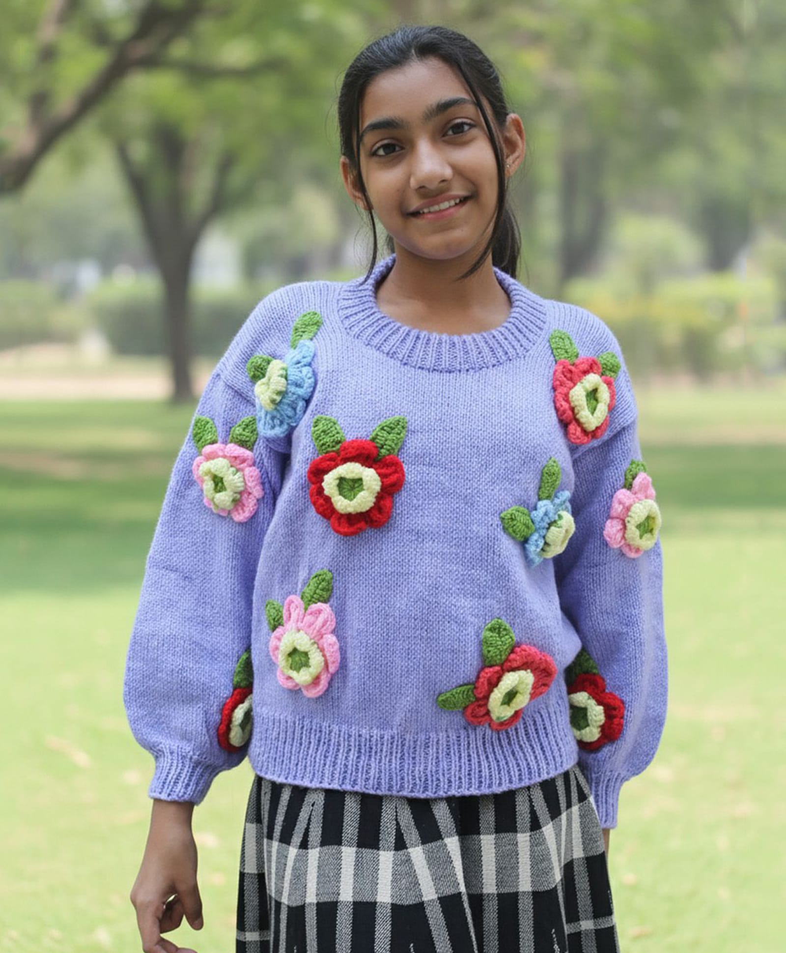 Woonie Handknitted Full Sleeves Colorful Floral Applique Detailed Sweater - Mauve-picture-19