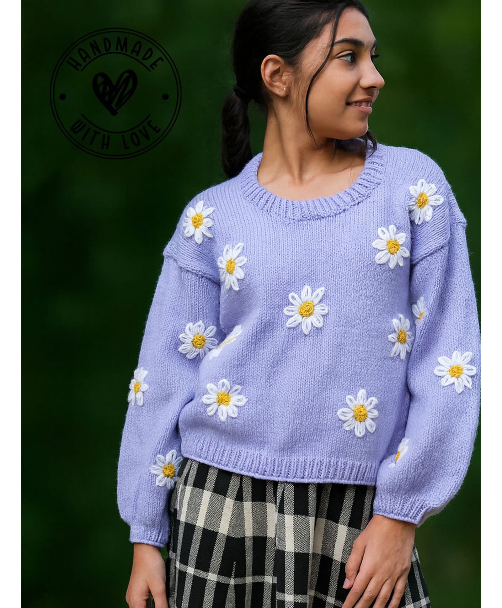 Woonie Handknitted Full Sleeves Floral Embroidered Sweater - Purple-picture-26