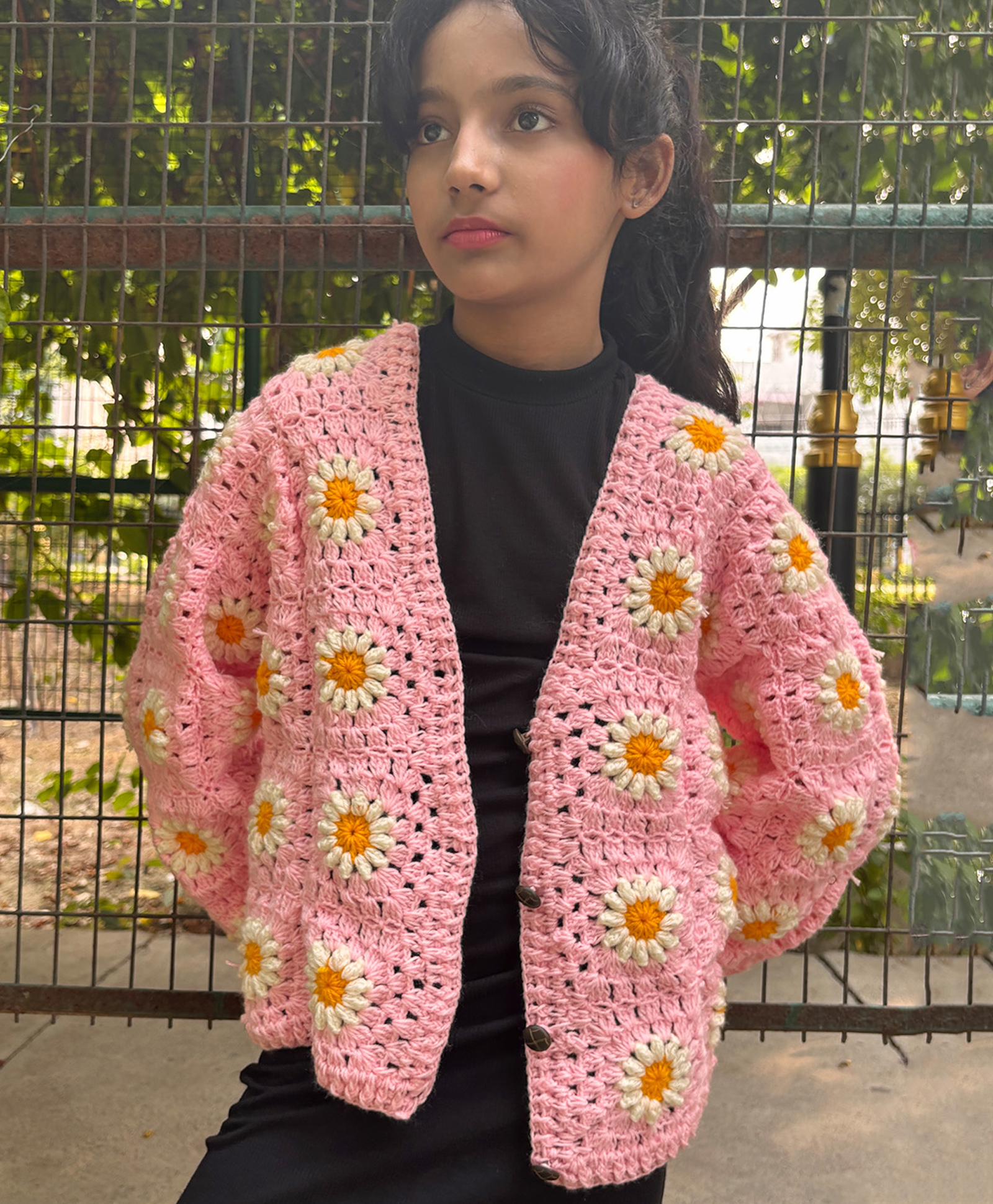 Woonie Handknitted Full Sleeves Floral Designed Cardigan - Pink-picture-21