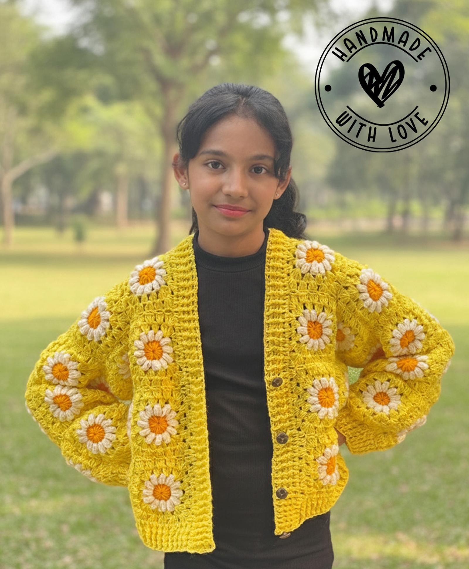 Woonie Handknitted Full Sleeves Floral Designed Cardigan - Yellow-picture-24