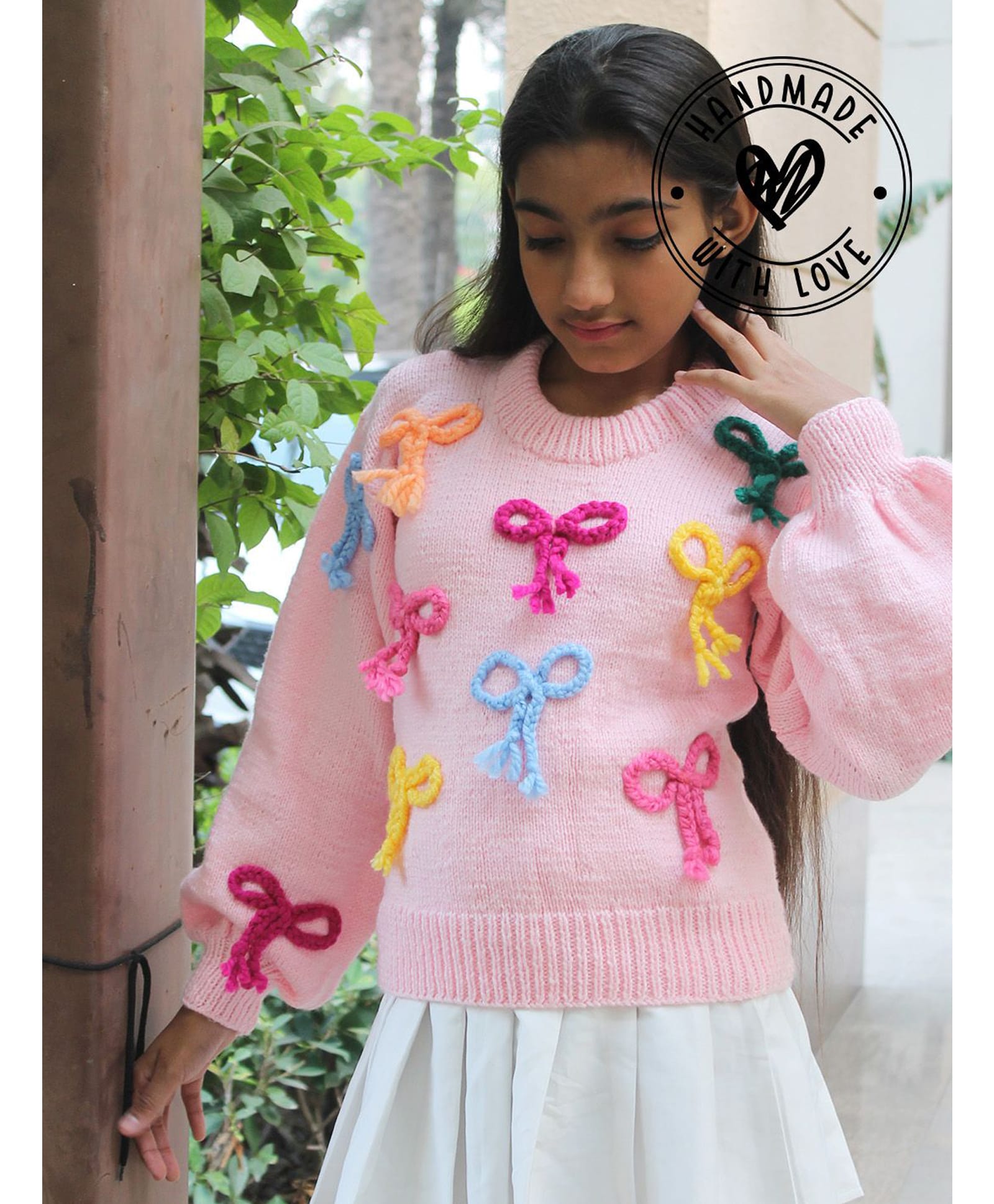 Woonie Handknitted Full Sleeves Bow Applique Detailed Sweater - Pink-image-27