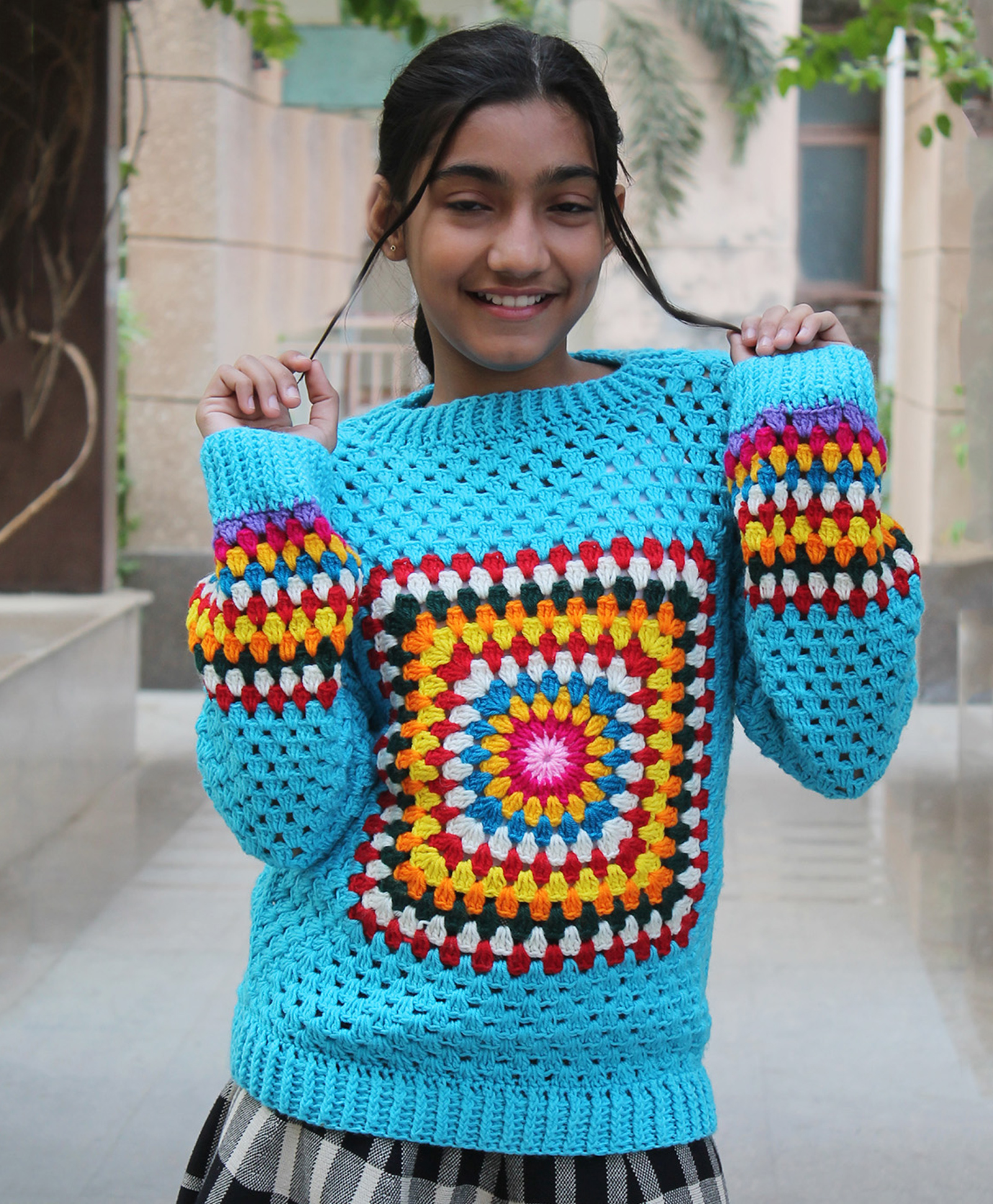 Woonie Handknitted Full Sleeves Abstract Designed Sweater - Blue-picture-25