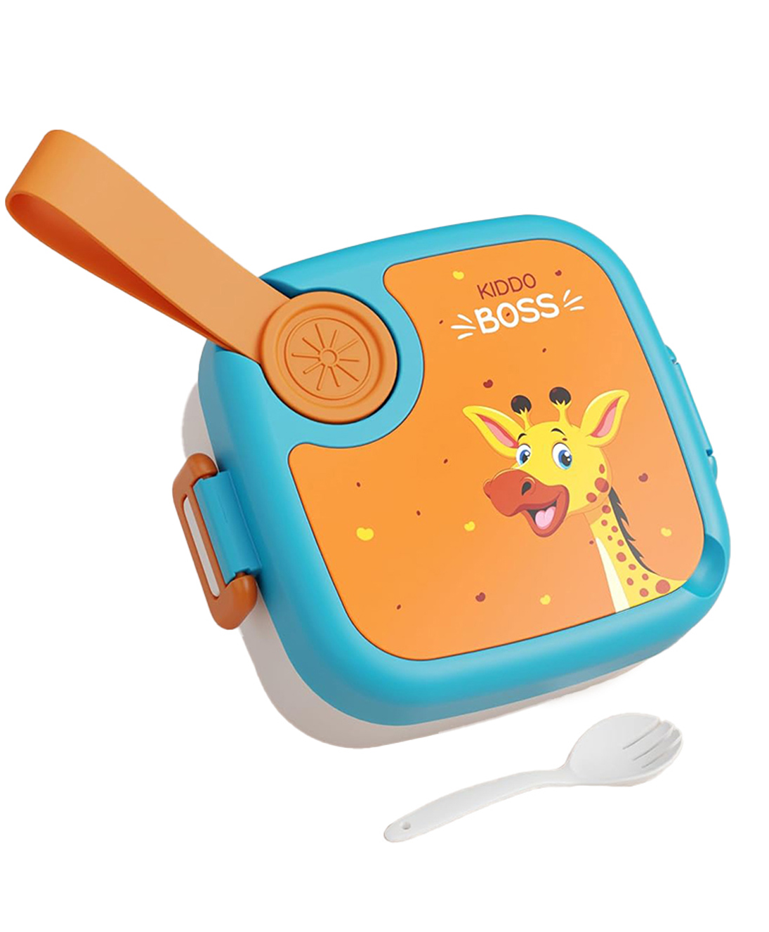 ATTRO KidsMate Giraffe Printed Stainless Steel Lunch Box -Orange & Blue-picture-0