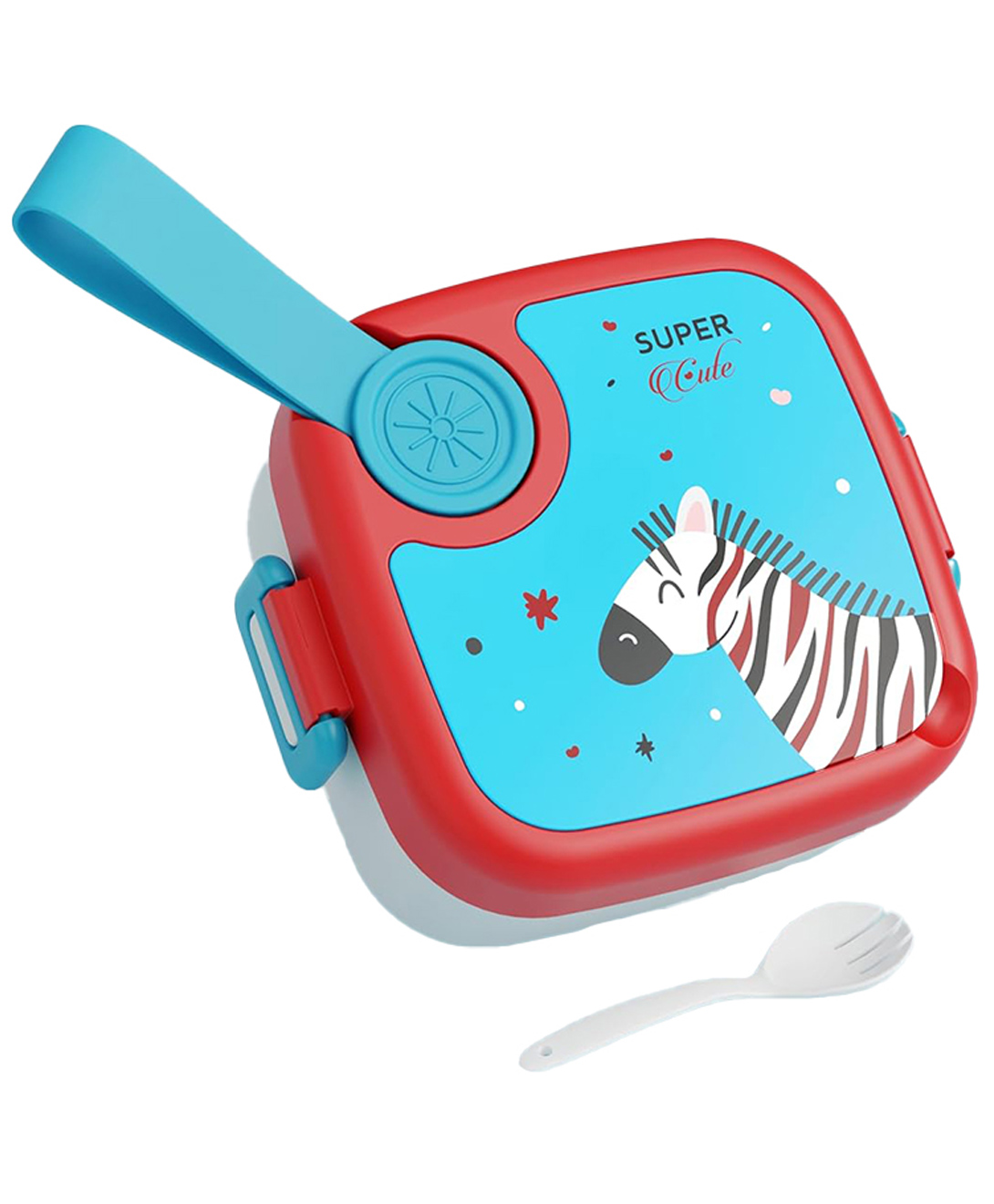 ATTRO KidsMate Zebra Printed Stainless Steel Lunch Box - Blue & Red-picture-33
