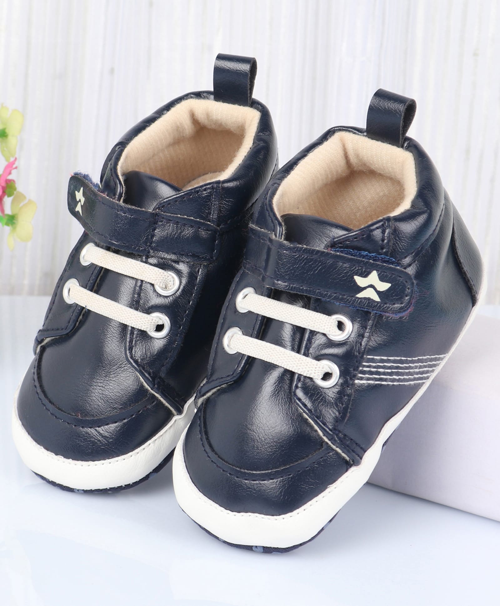Cute Walk by Babyhug Velcro Closure Solid Booties - Navy Blue-image-41