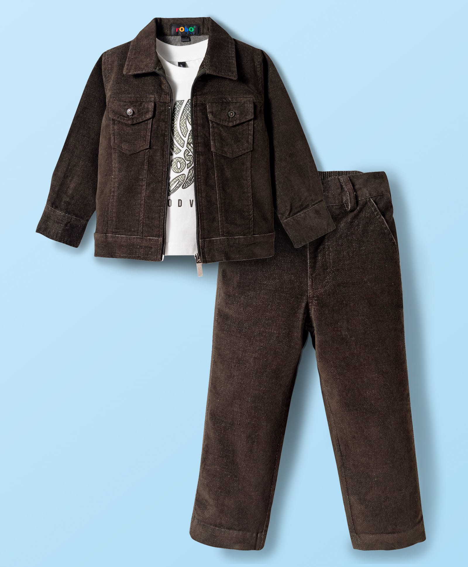 Robo Fry Cotton Woven Half Sleeves T-Shirt & Pant With Jacket - Brown-picture-13