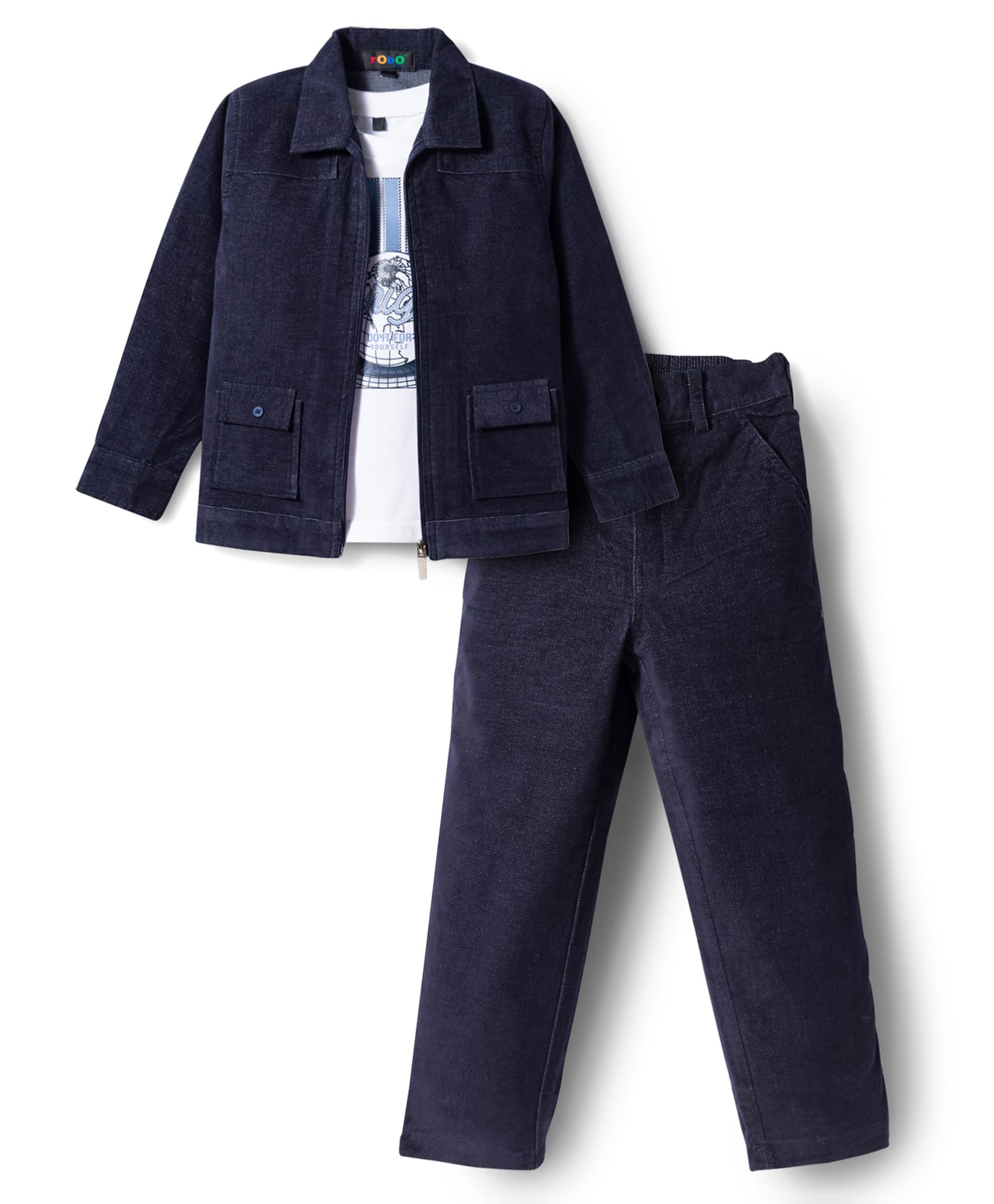 Robo Fry Cotton Woven Full Sleeves Solid Party Shirt & Trouser With Printed Inner Tee - Navy Blue-picture-15