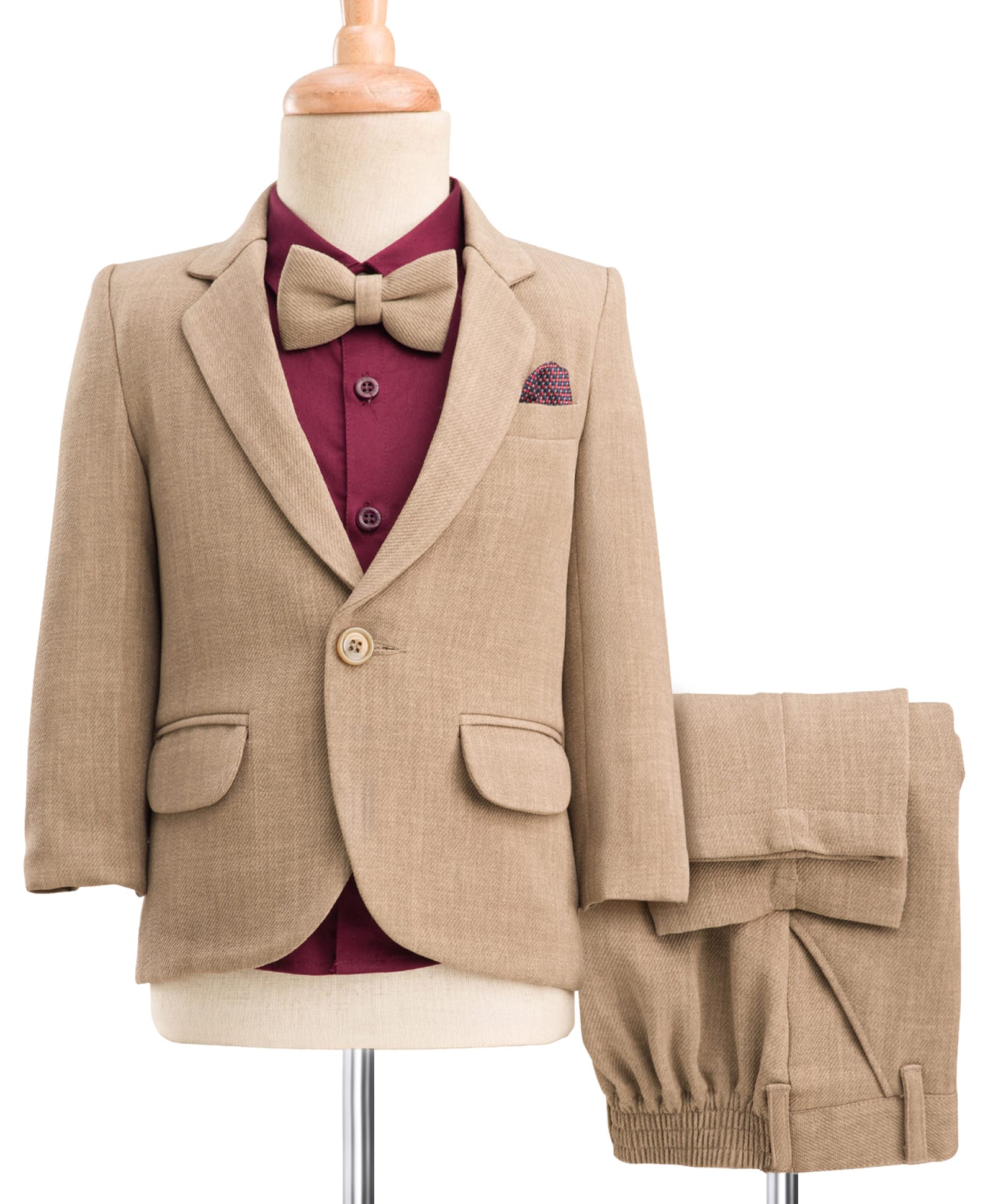 Robo Fry Cotton Woven Full Sleeves Solid 3 Piece Party Suit With Bow - Khaki-picture-41