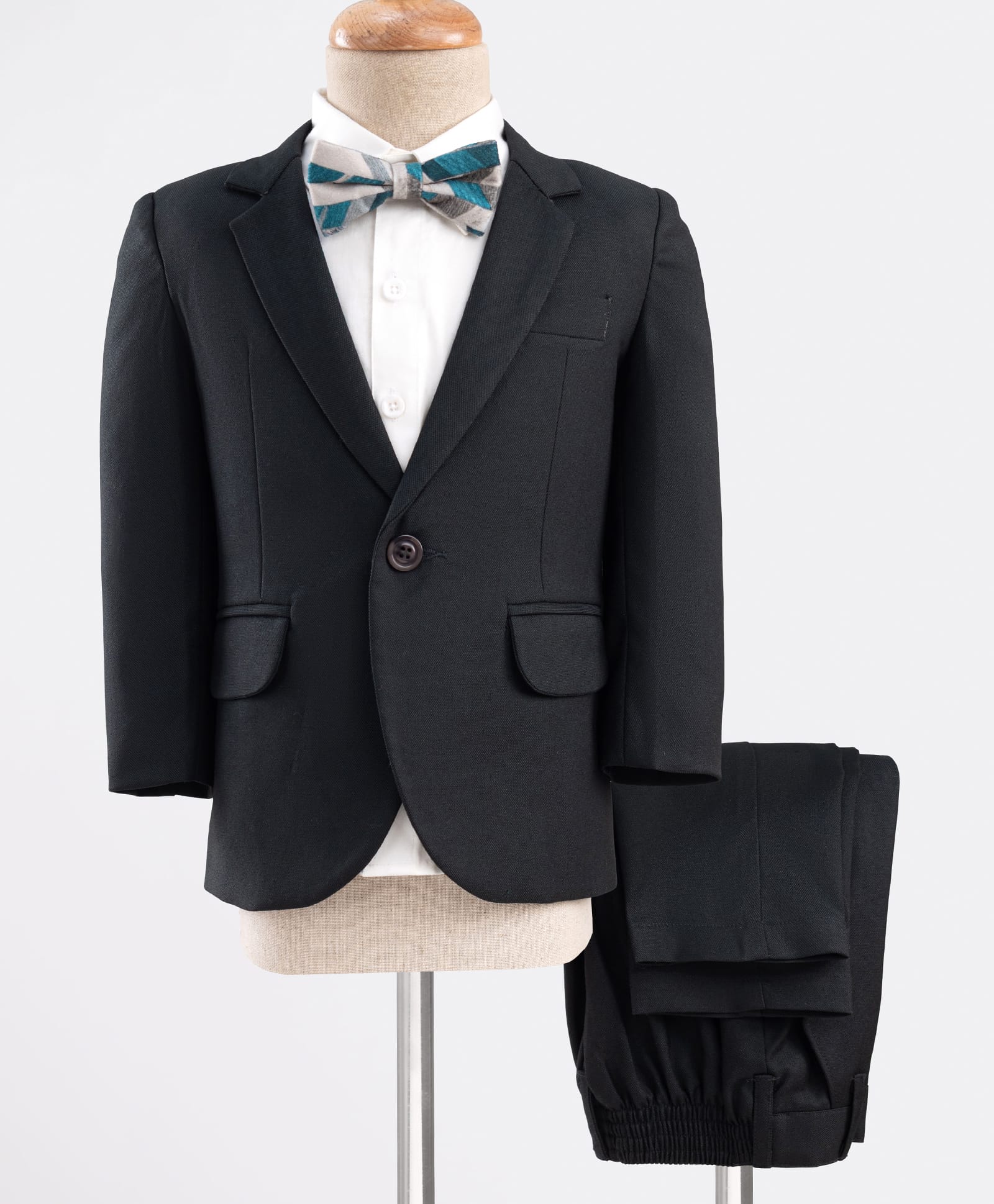 Robo Fry Cotton Woven Full Sleeves Solid Color 3 Piece Party Suit with Bow - Dark Green-picture-19