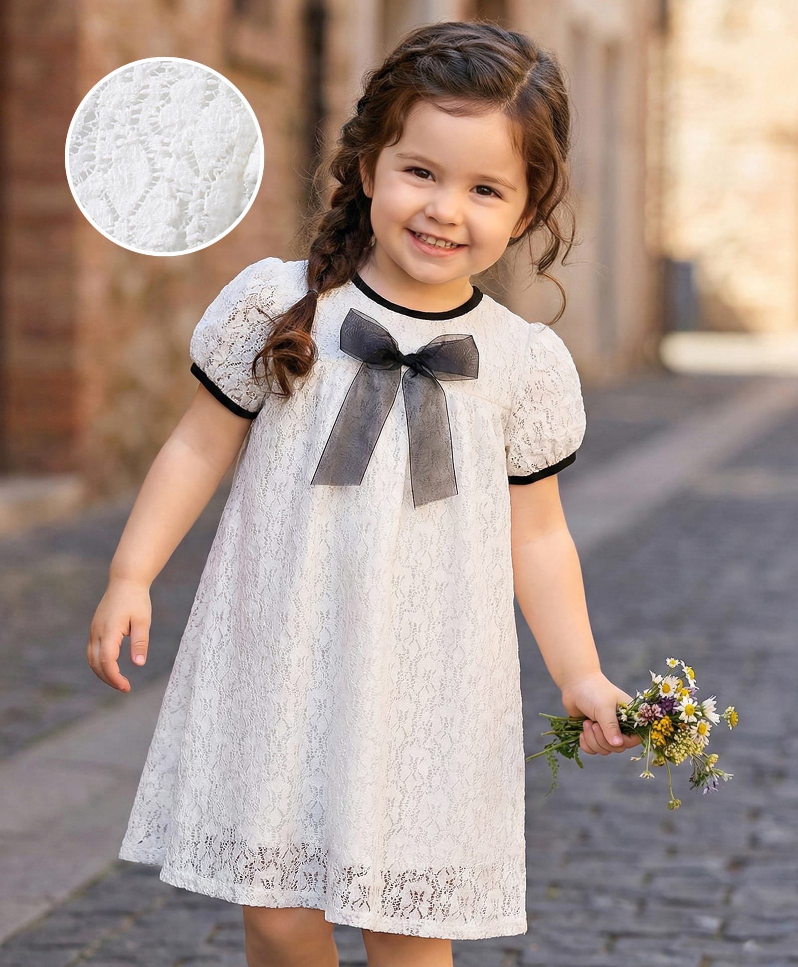 Mark & Mia Half Sleeves Frock With Bow Applique - White-image-28