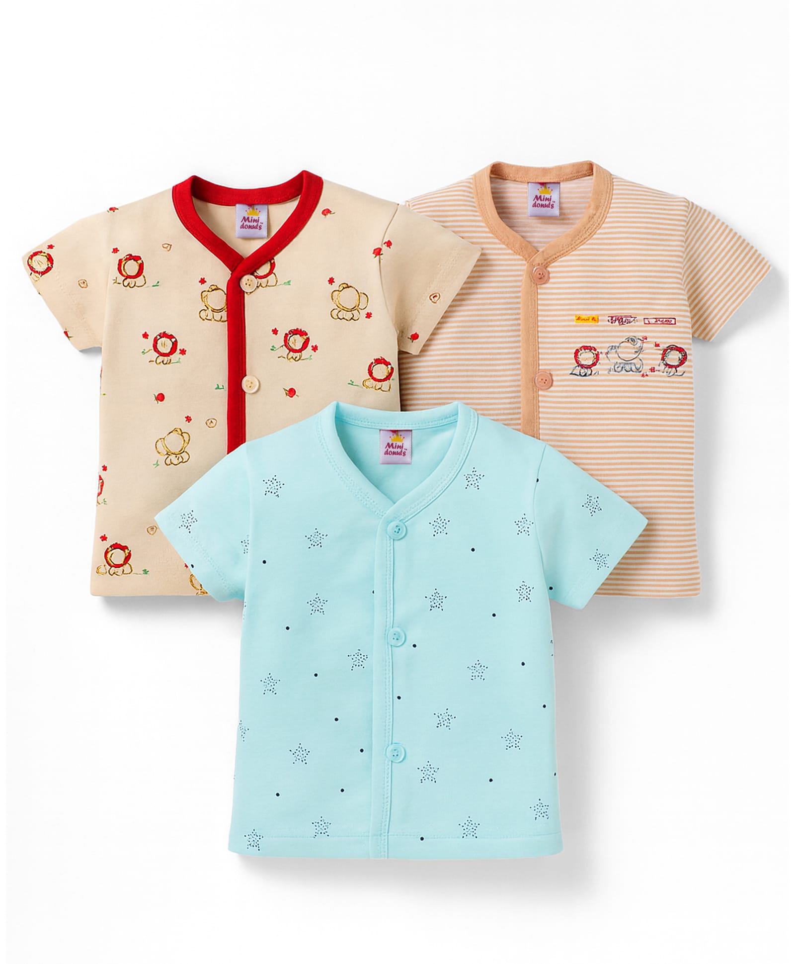 Mini Donuts Sinker Knit Half Sleeves Jhablas With Animal & Snowflake Print Pack of 3 - Beige Tan & Sea Green-picture-22