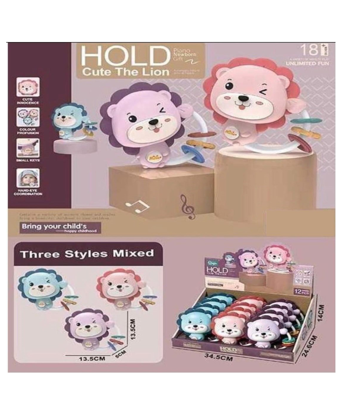 Azhari Hold Cute The Lion Baby Rattle and Teether Toy for kids Pack of 1 Color May Vary-image-9